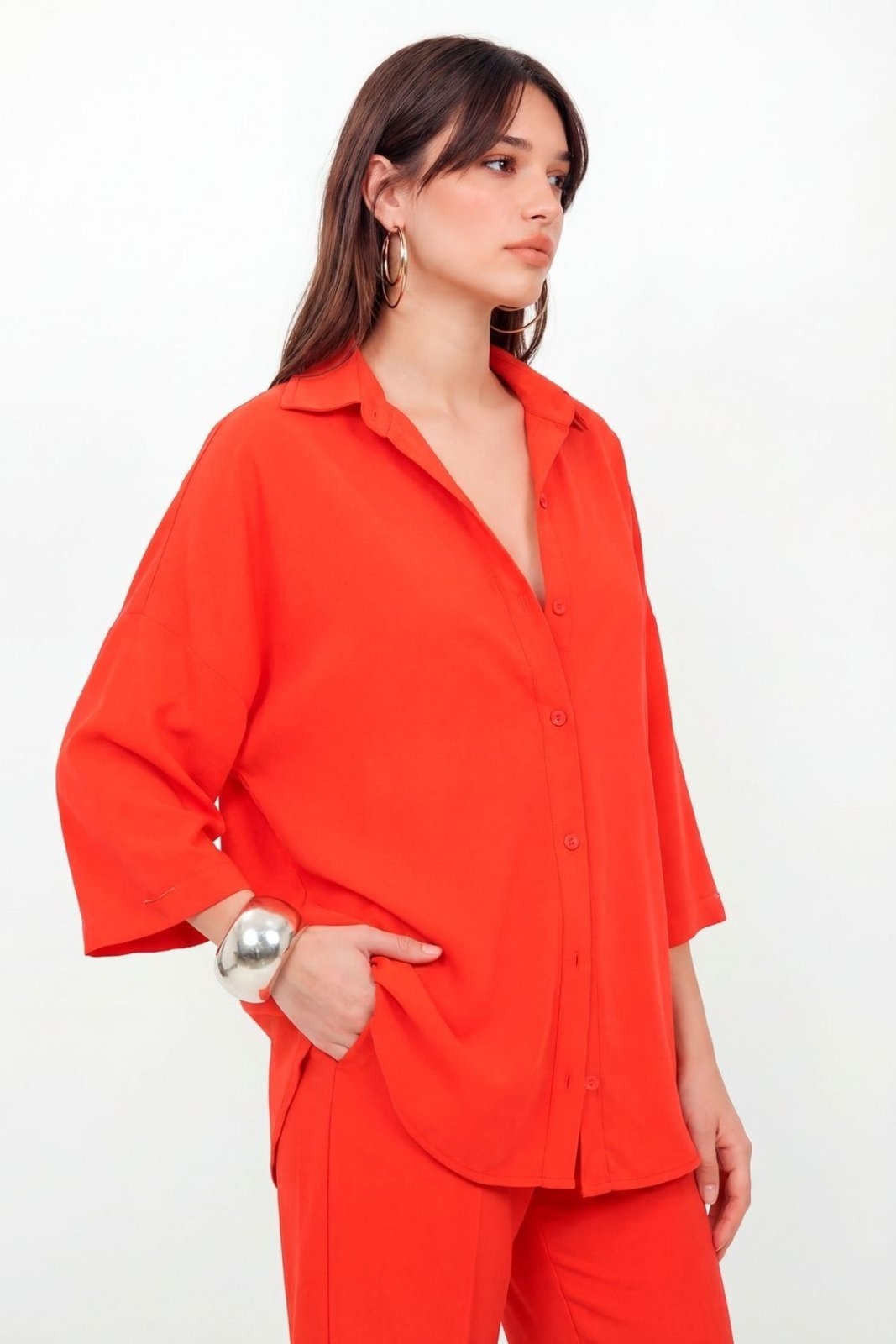 Imagem principal Camisa Manga Curta Oversized Feminina Inblanche vermelho