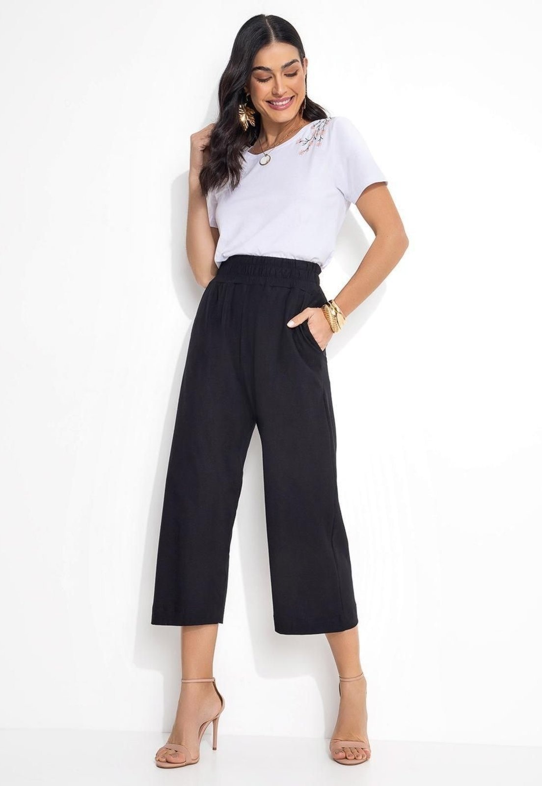 Imagem principal Calça Em Meia Malha Pantacourt Quintess preto