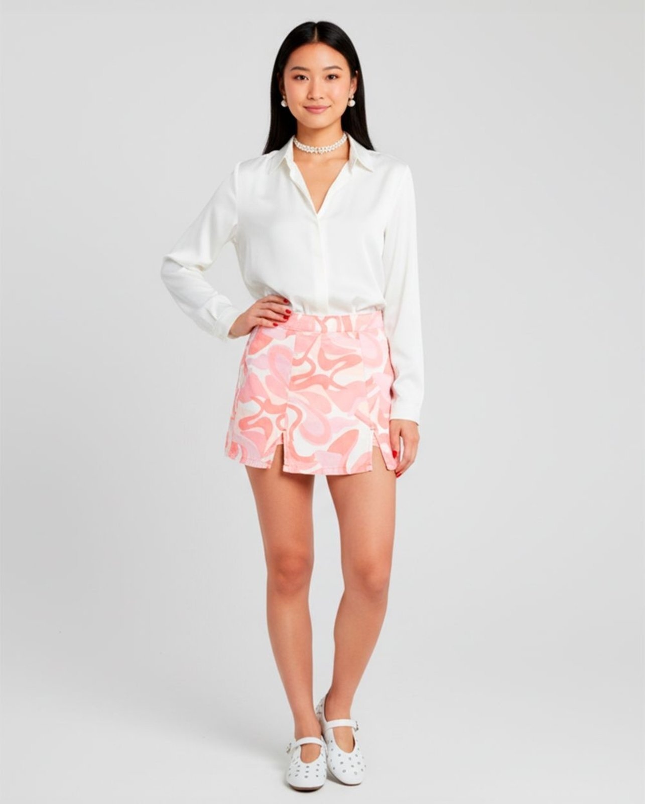 Imagem principal Shorts Saia com Abertura Frontal Na Barra 22419 Estampado Consciência rosa