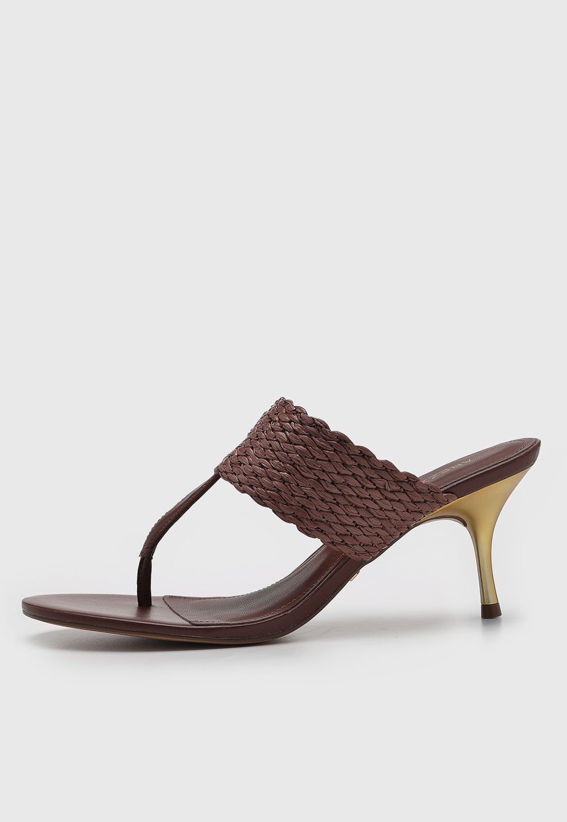 Imagem principal Sandália Feminina Arezzo Tira Trançada Salto Fino Dourado Arezzo marrom