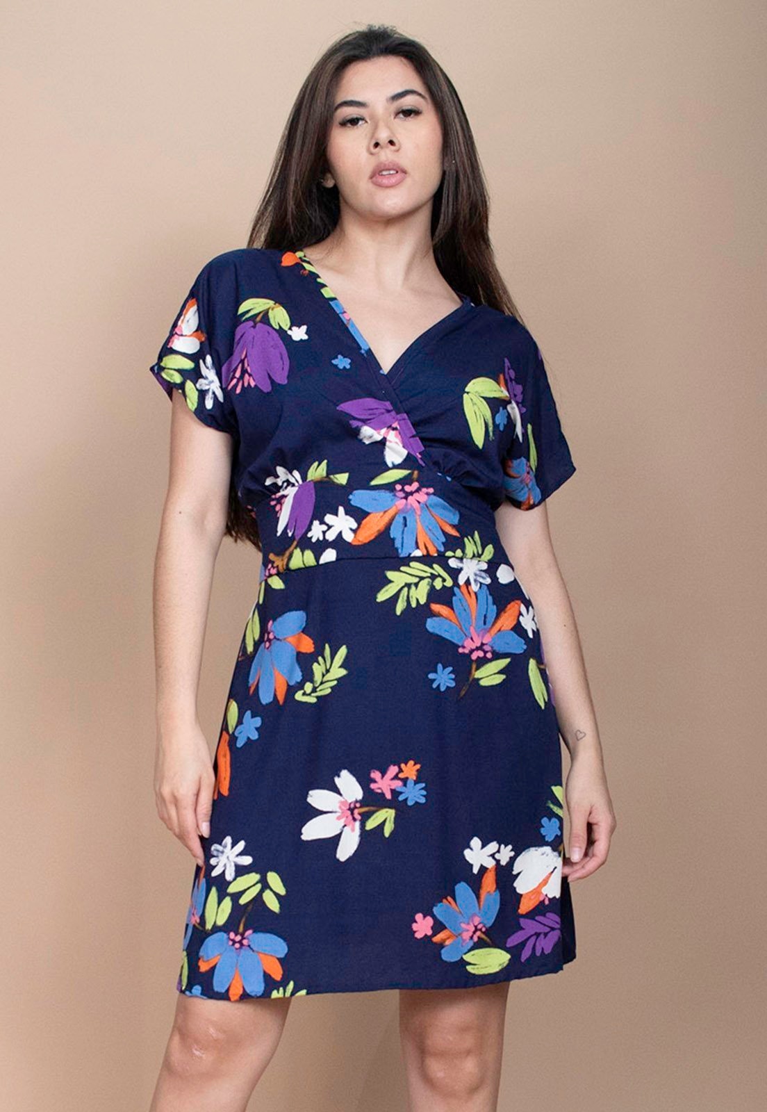 Imagem principal Vestido Cabanafree Curto Viscose Elastex nas Costas Estampa Festa das Flores Cabanafree azul/estampado/laranja/verde azul