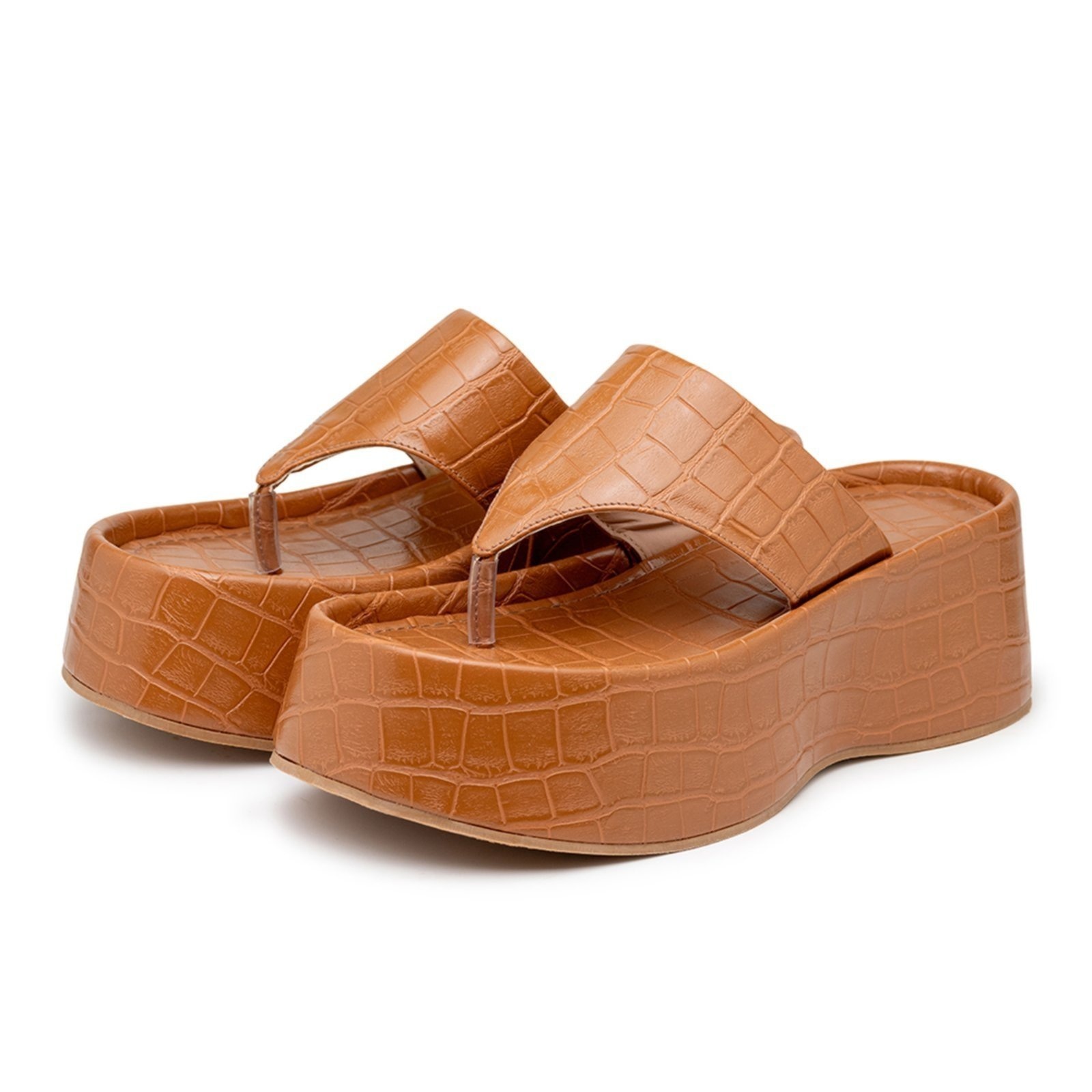 Imagem principal Sandália Tamanco Flat Plataforma Salto Alto 5100 Croco Whisky Flor da Pele caramelo