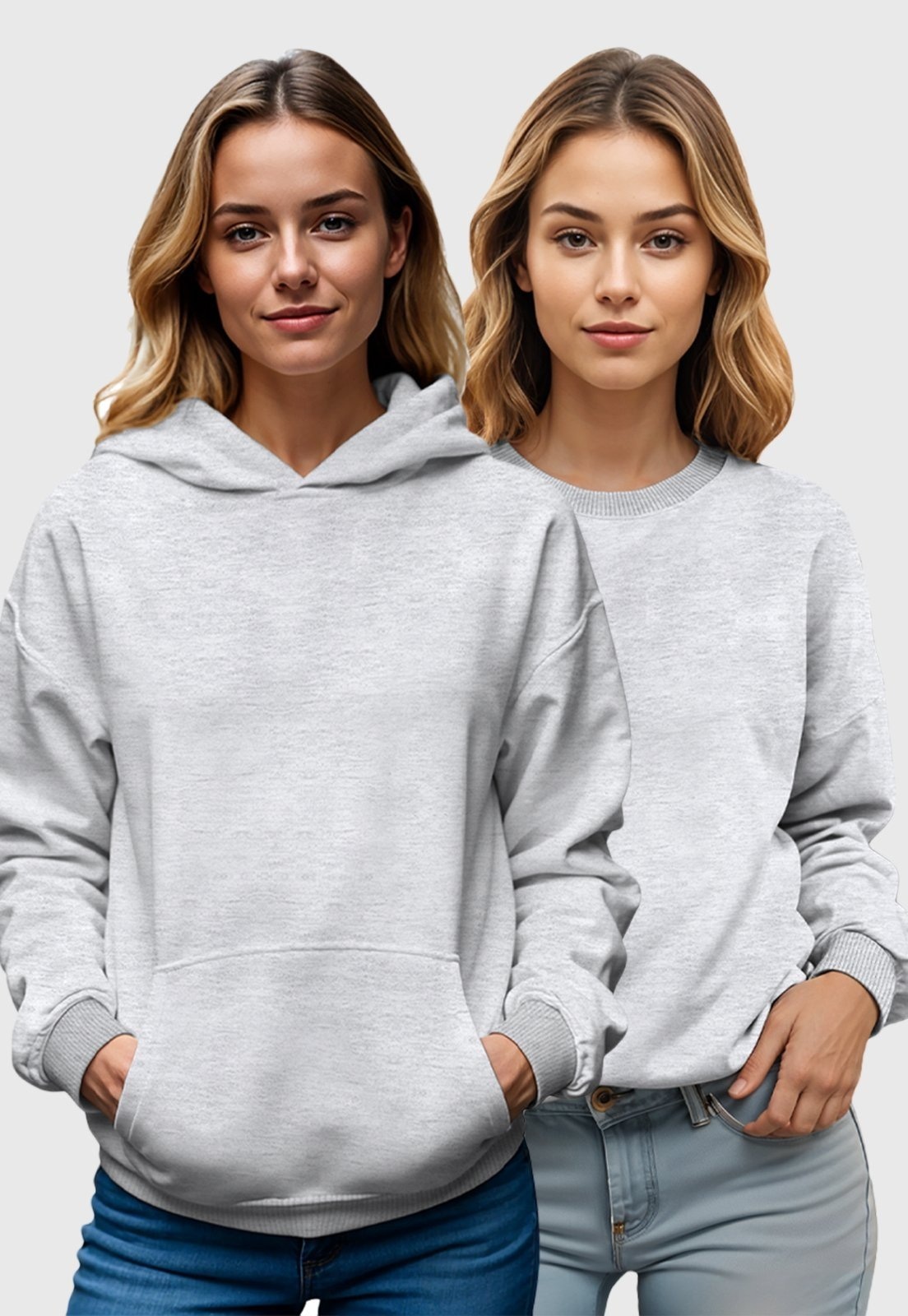 Imagem principal Kit 2 Moletom Canguru e Gola Redonda Feminino Flanelado Benellys Liso Claro Benellys cinza