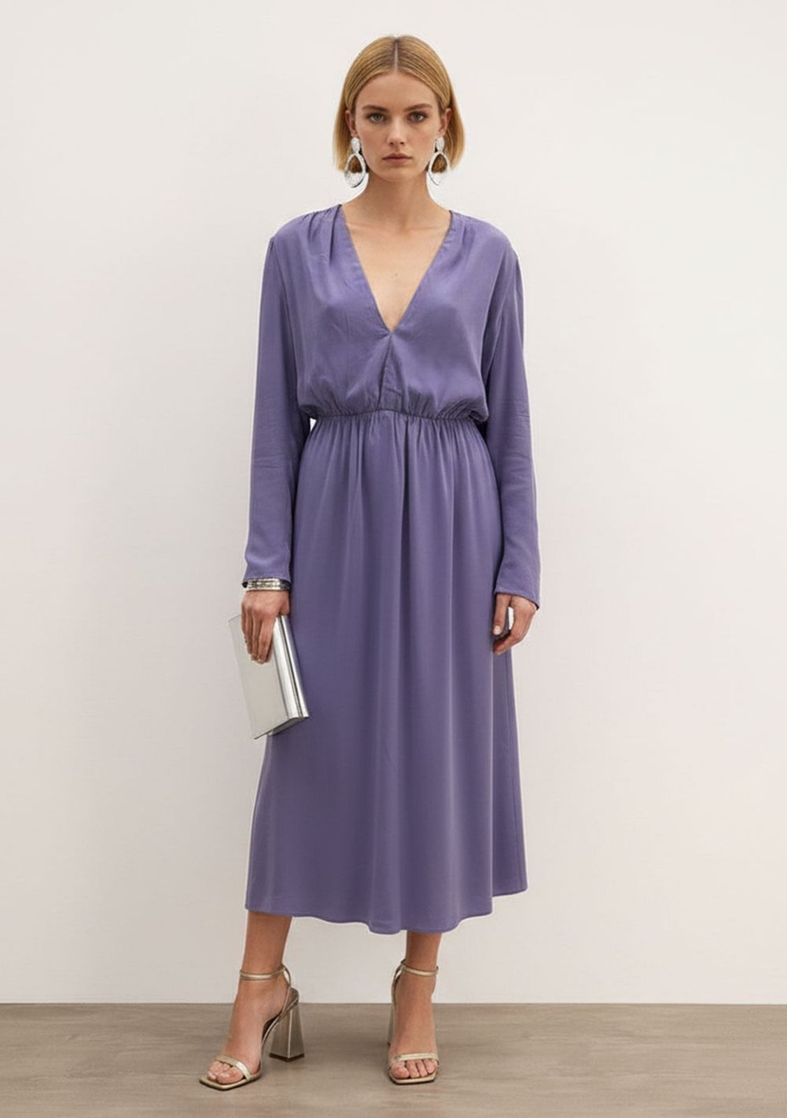 Imagem principal Vestido Iódice Ajustado Decote V Manga Longa Midi IÓDICE lilás