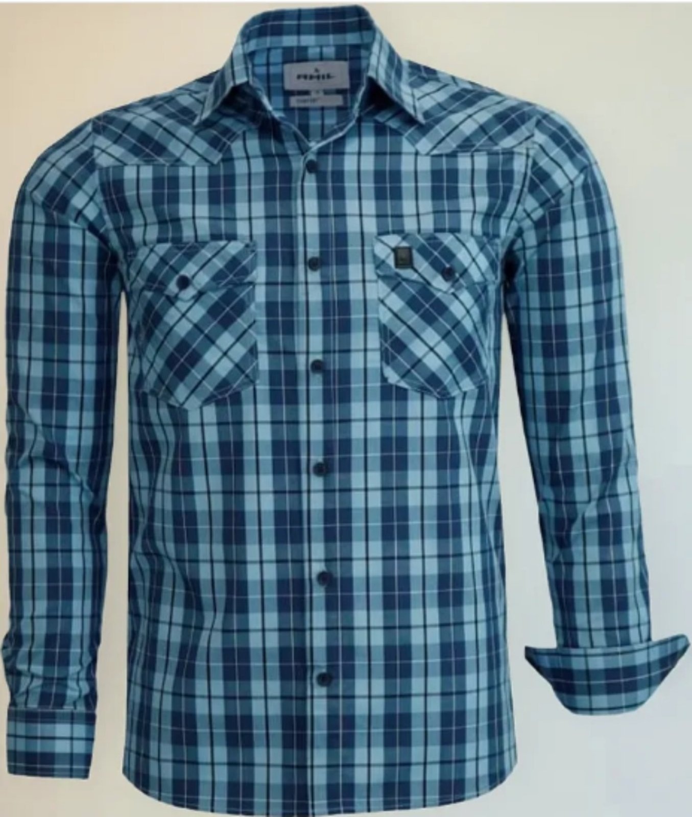 Imagem principal Camisa Casual Xadrez Amil Nori Bolsos Comfort Algodão Manga Longa Luxo Cor08 Amil azul
