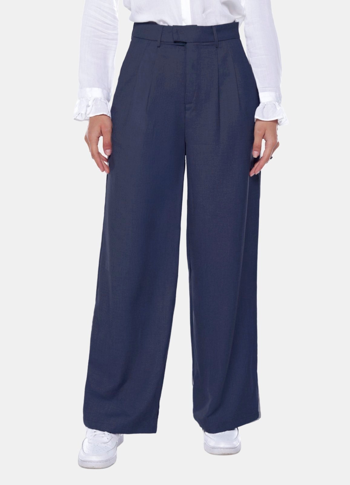 Imagem principal Calça de Pregas Marinho Sob Cintura Alta em Viscose com Elastano SOB azul