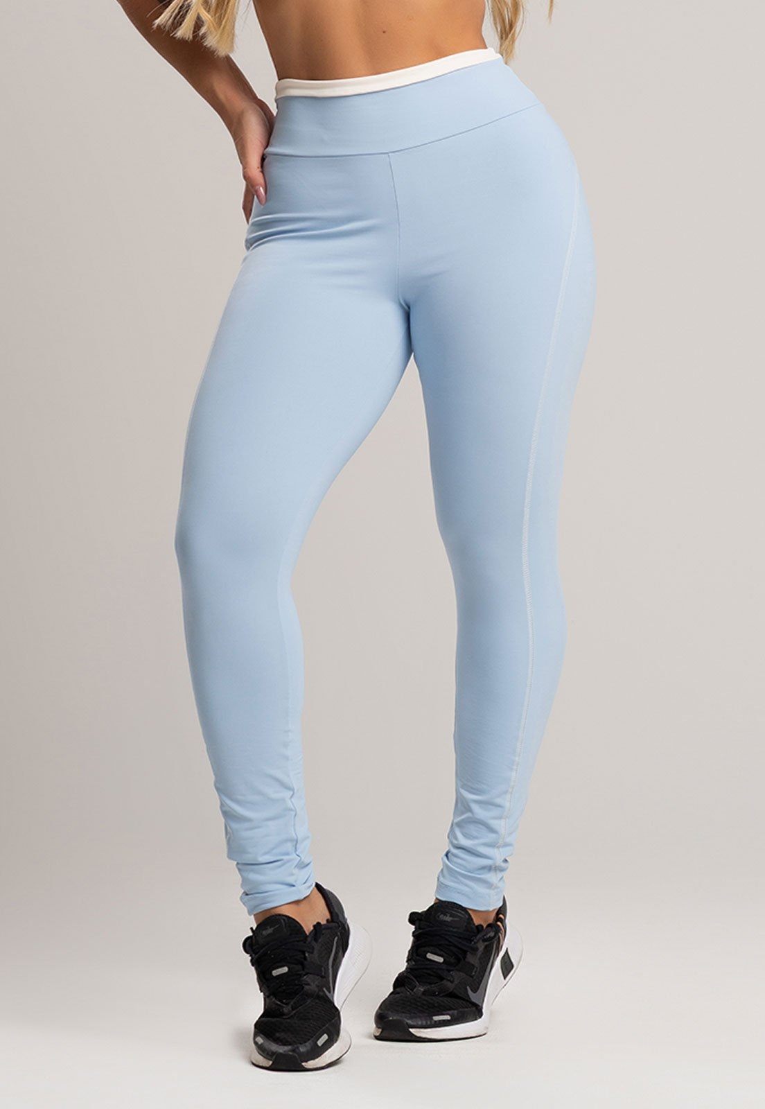 Imagem principal Calça Legging MVB Modas Cós de Vira Cintura Alta Feminina Poliamida Céu Mvb Modas azul