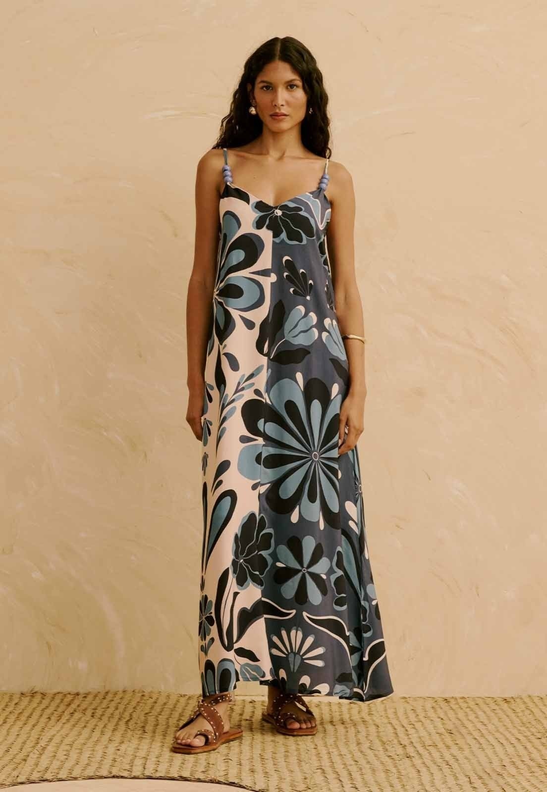 Imagem principal Vestido Maxi Midi Mix Estampado Cantuta CaCay azul