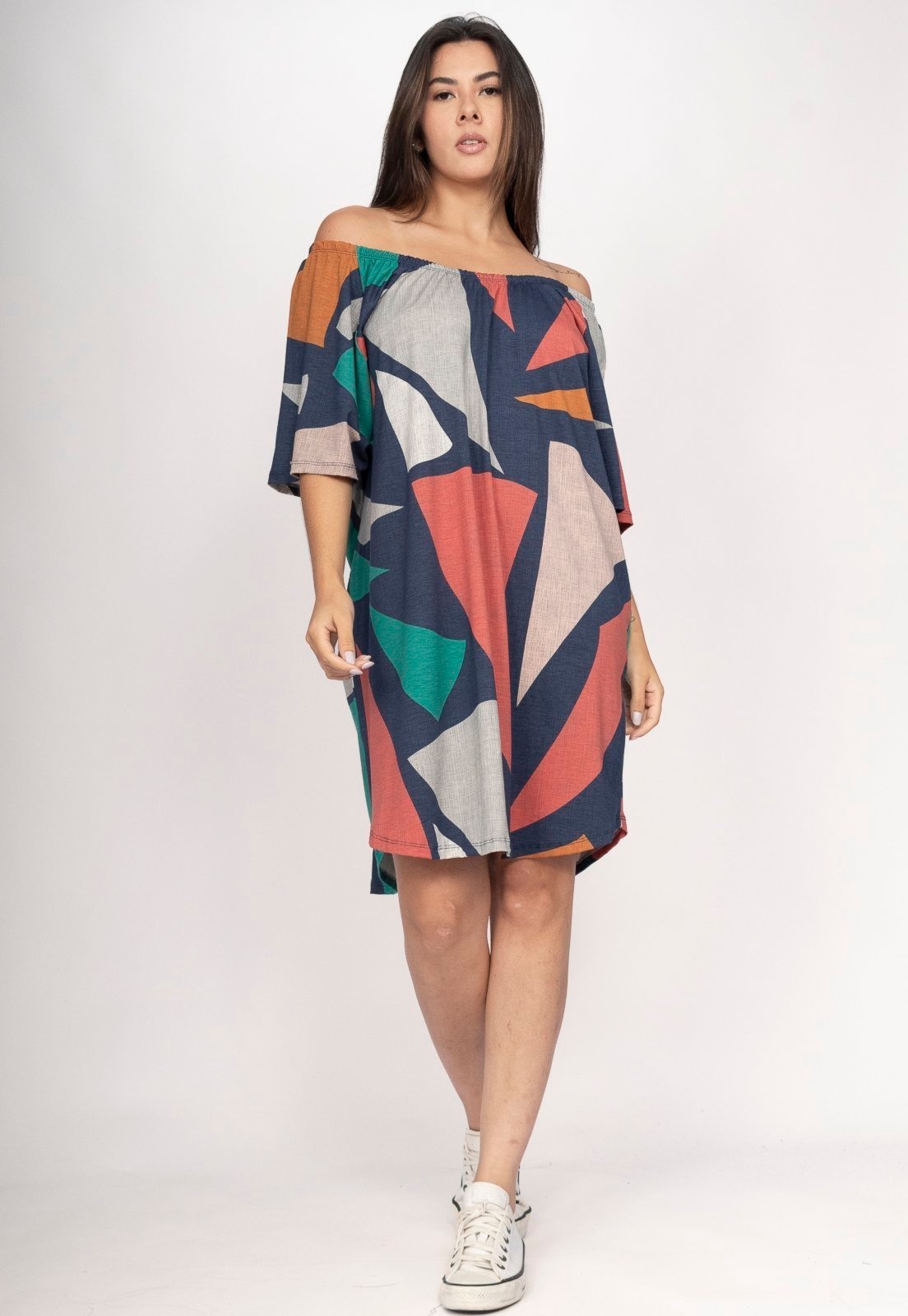 Imagem principal Vestido Amazonia Vital Curto Malha Ombro a Ombro Mullet Amplo Geometrias do Tempo Amazonia Vital estampado