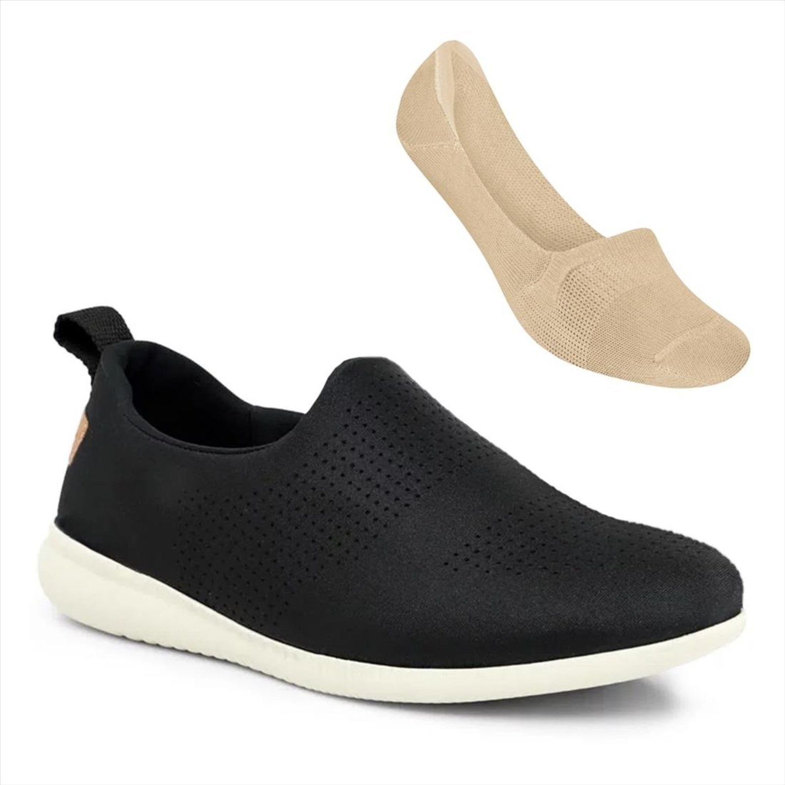 Imagem principal Tênis Usaflex Feminino Slip-On Conforto AF0607 + Meia Selene Sapatilha Invisível 7760.001 Usaflex preto