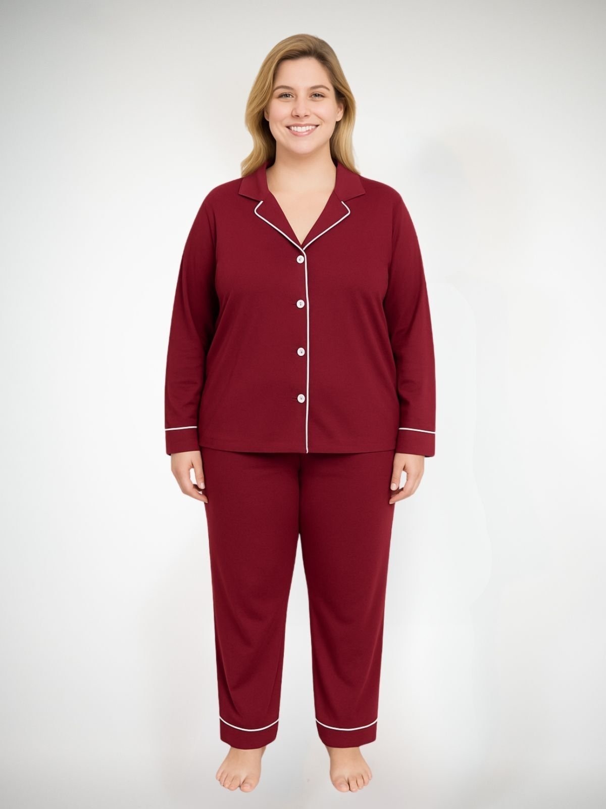 Imagem principal Pijama Algodão Plus Size Americano Longo Fernanda Piante bordô