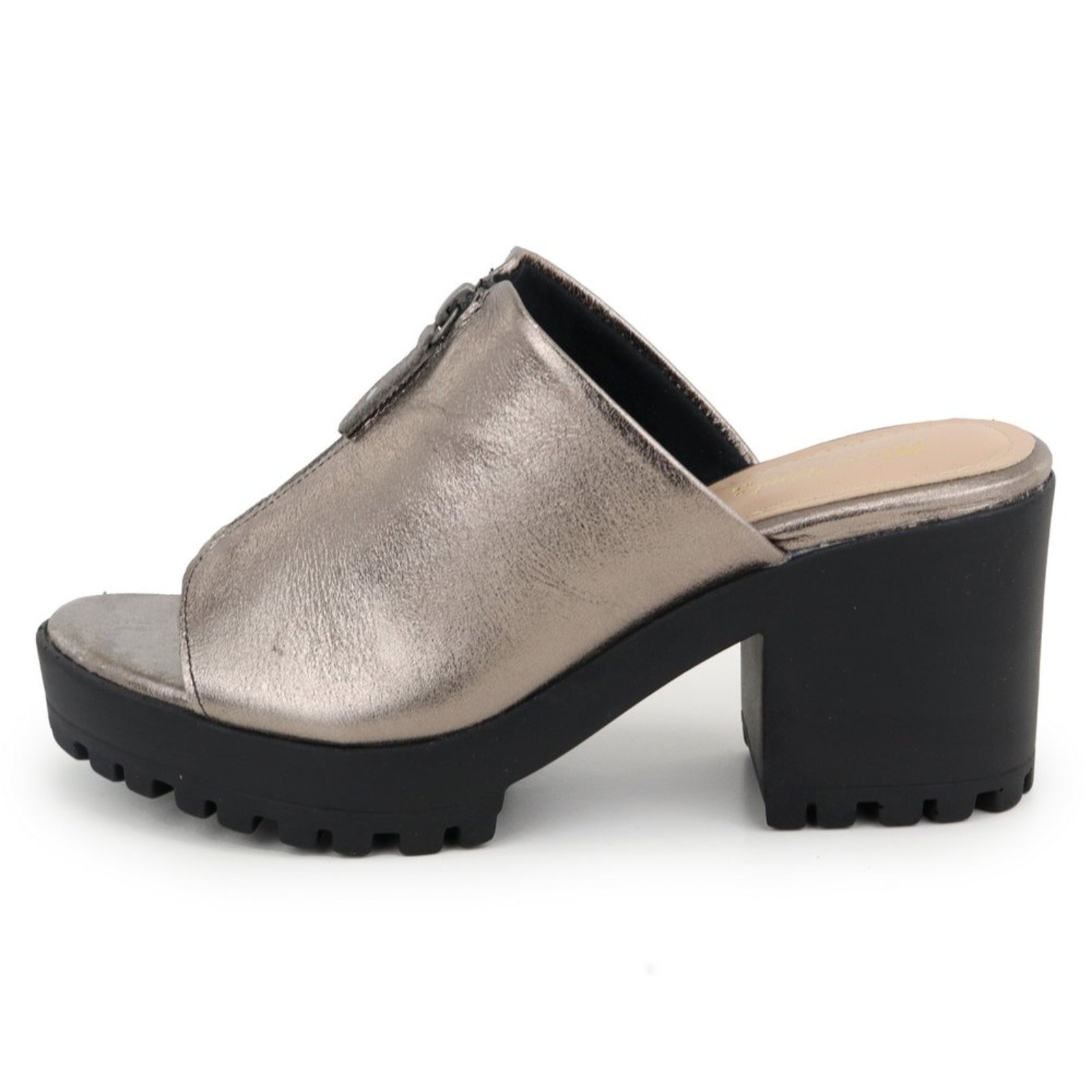 Imagem principal Tamanco Feminino Salto Bloco Zíper Tratorada em Couro Maria Paula Metalizado MARIA PAULA prata