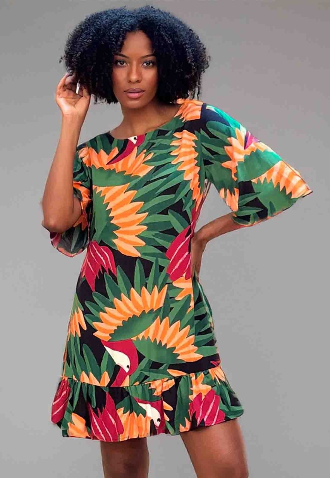 Imagem principal Vestido Curto Viscose Estampa Festa dos Tucanos Amazonia Vital amarelo/estampado/verde/vermelho