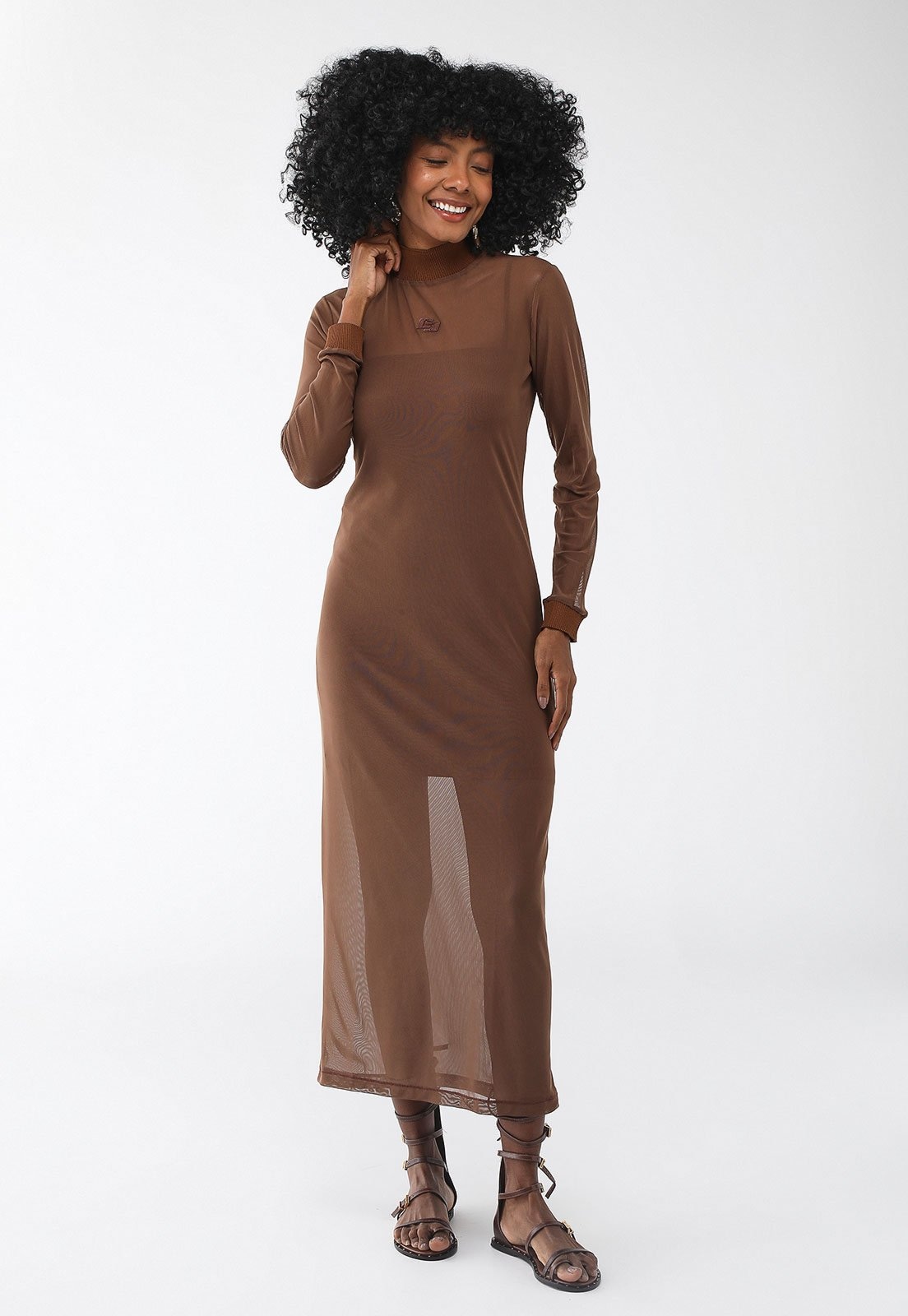 Imagem principal Vestido Tule Colcci Midi Logo Colcci marrom