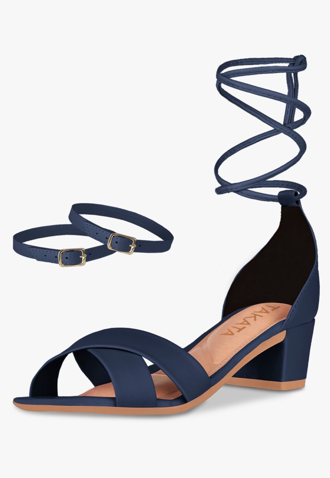 Imagem principal Sandalia Feminina Colorida Salto Baixo Grosso Amarração Marinho TAKATA BY RAFAEL TAKATA azul marinho