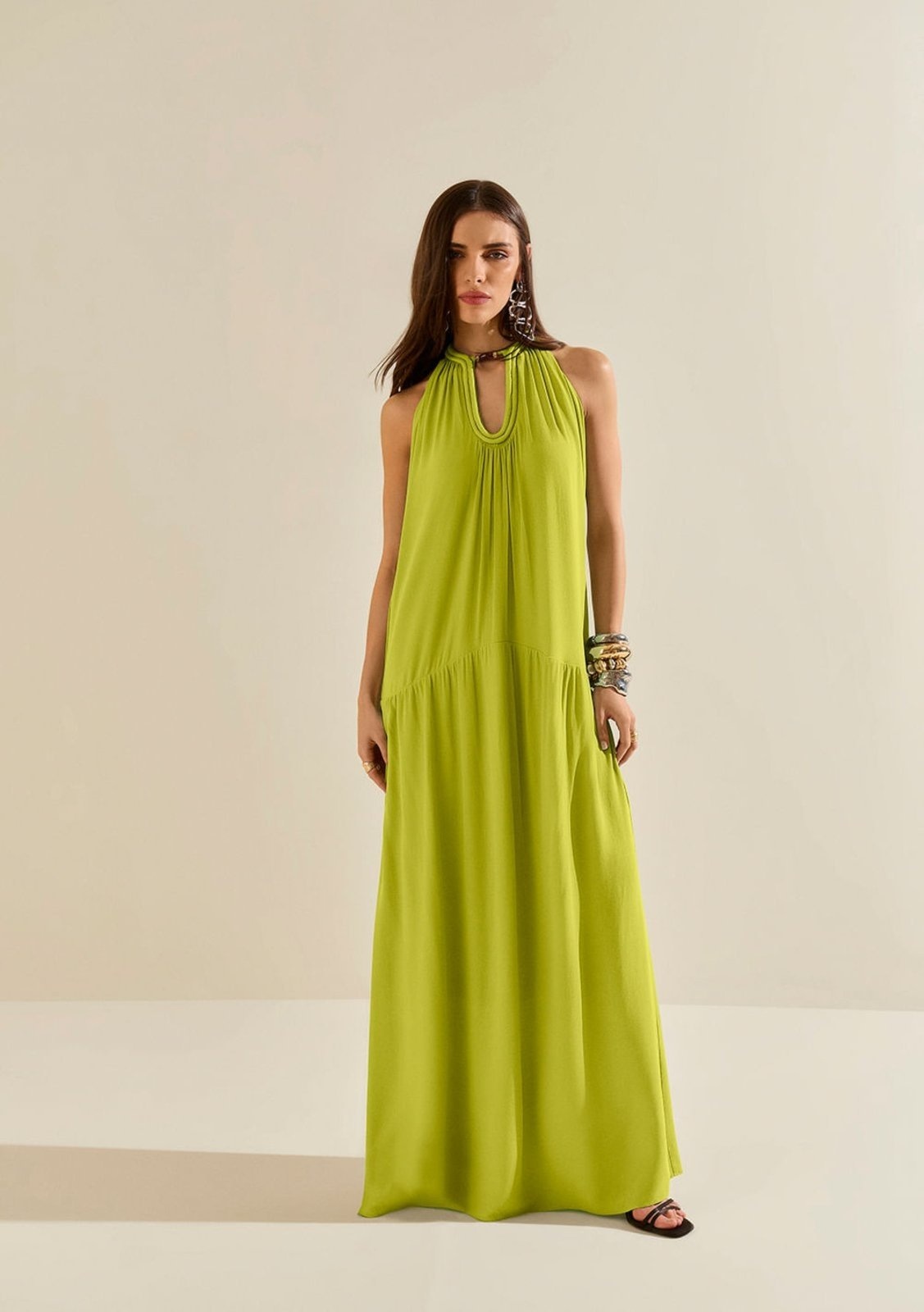 Imagem principal Vestido Morena Rosa Solto Gola Alta Sem Manga Longo Verde Morena Rosa verde rosa