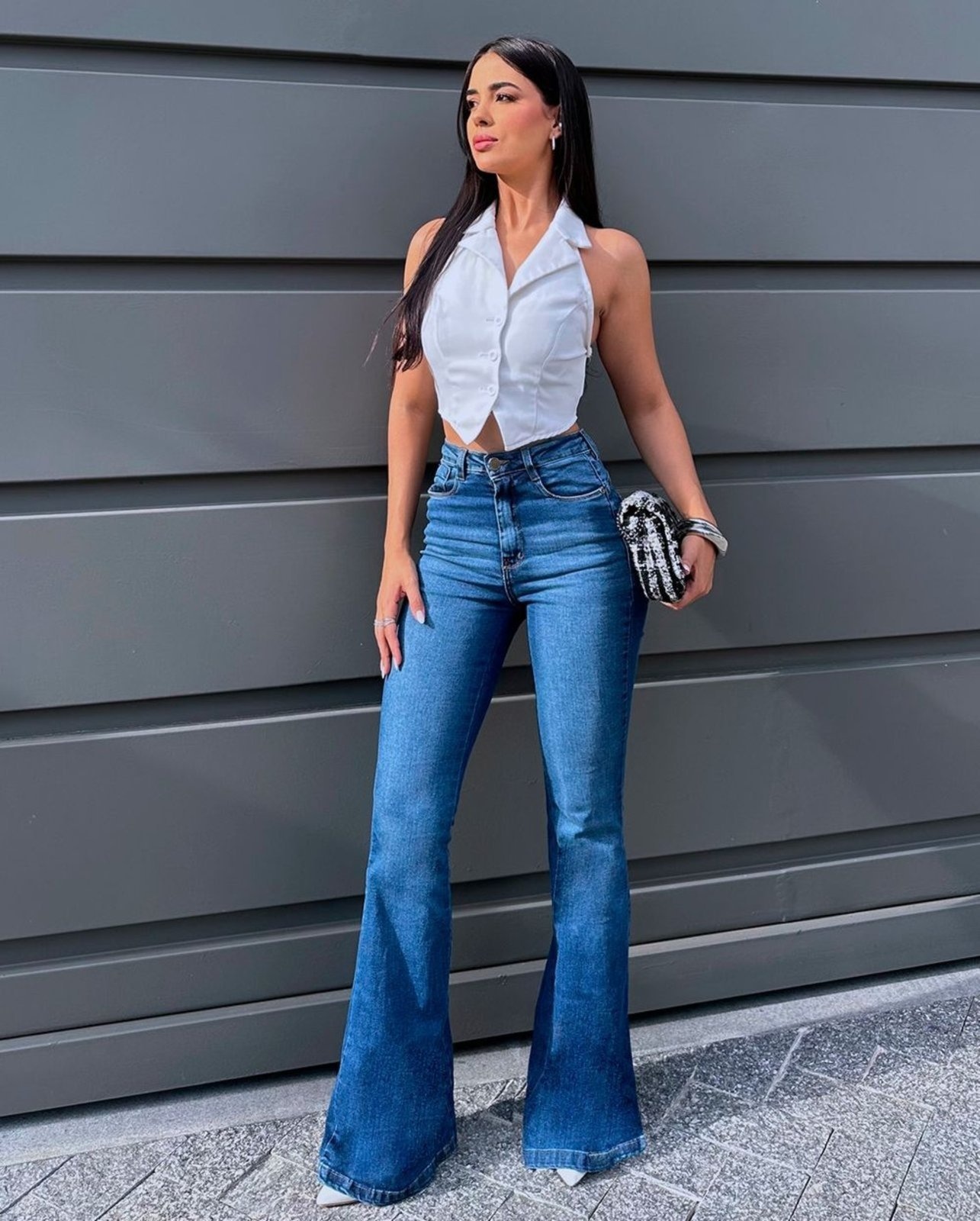 Imagem principal Calça Flare Feminina Cintura Alta 25150 Sky Escuro Consciência jeans