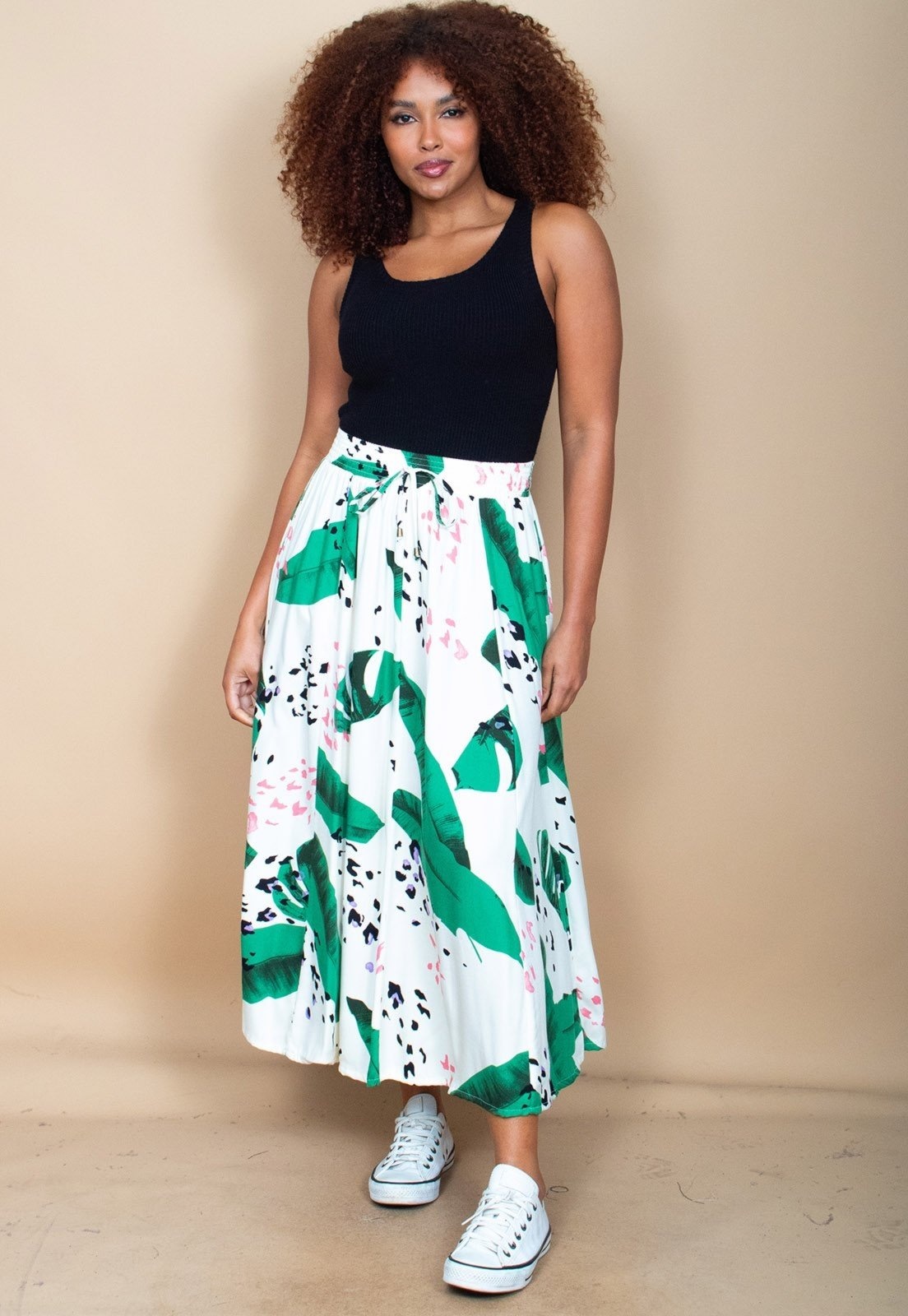 Imagem principal Saia Cabanafree Longa Viscose Estampa Folhagem Poética Cabanafree branco/estampado/verde