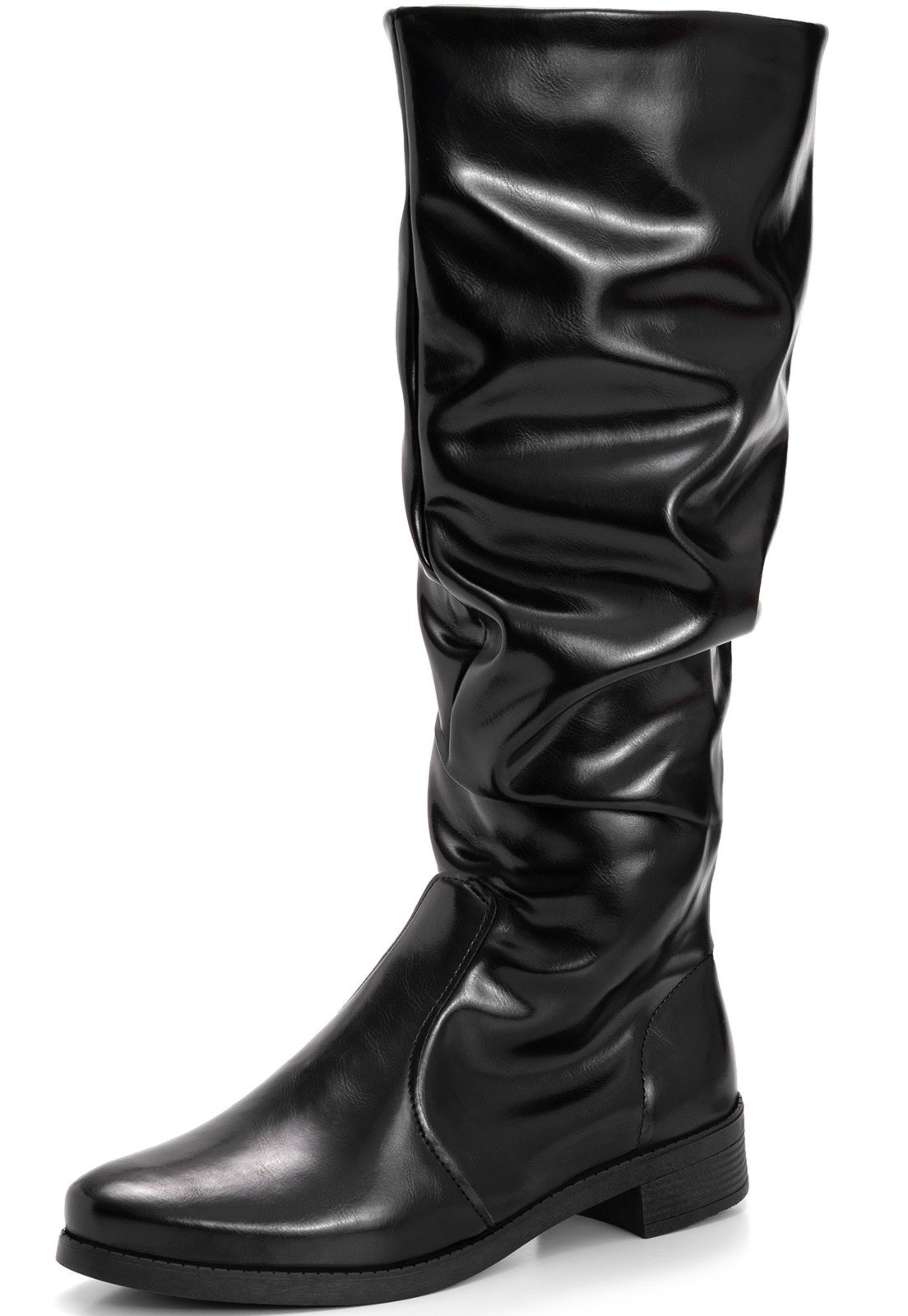 Imagem principal Bota Feminina Lumiss Montaria Slouchy Enrugada Salto Baixo Bico Redondo LUMISS preto