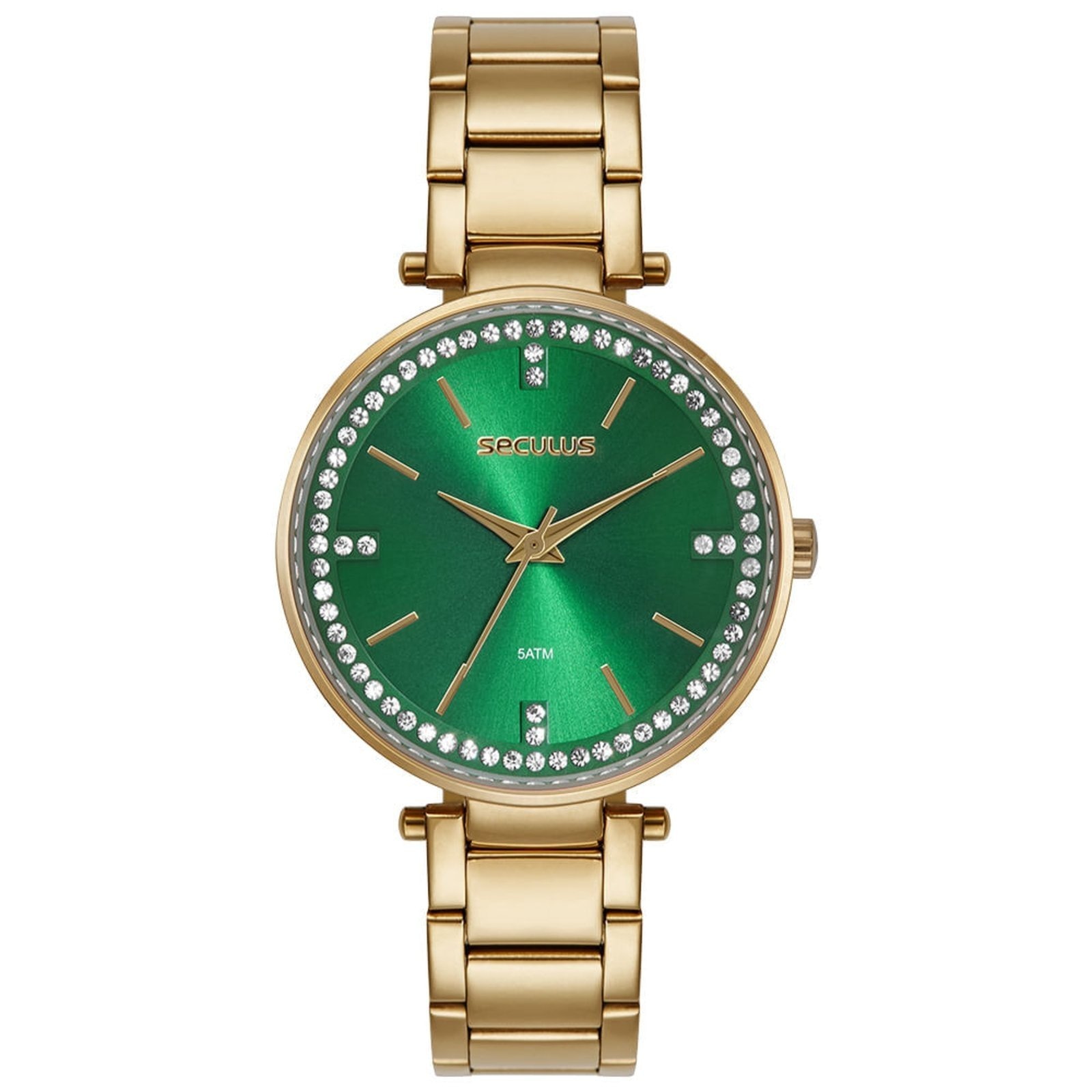 Imagem principal Relógio Feminino Analógico Cristais Visor Amplo Verde Seculus dourado verde