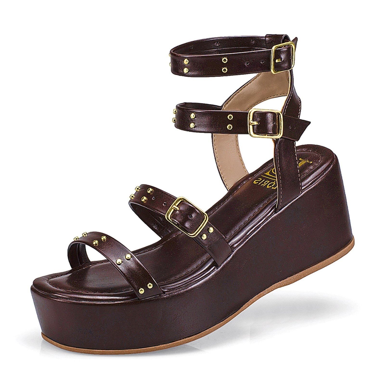 Imagem principal Sandália Feminina Tira Anabela Flatform Fivela Spike Estilosa 440 LÓRIS SHOES café