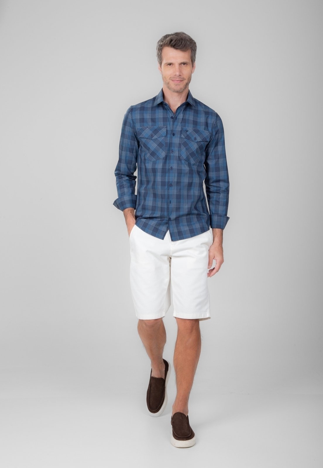 Imagem principal Camisa Traymon Slim Xadrez Com Bolsos Marinho/Azul Traymon xadrez azul