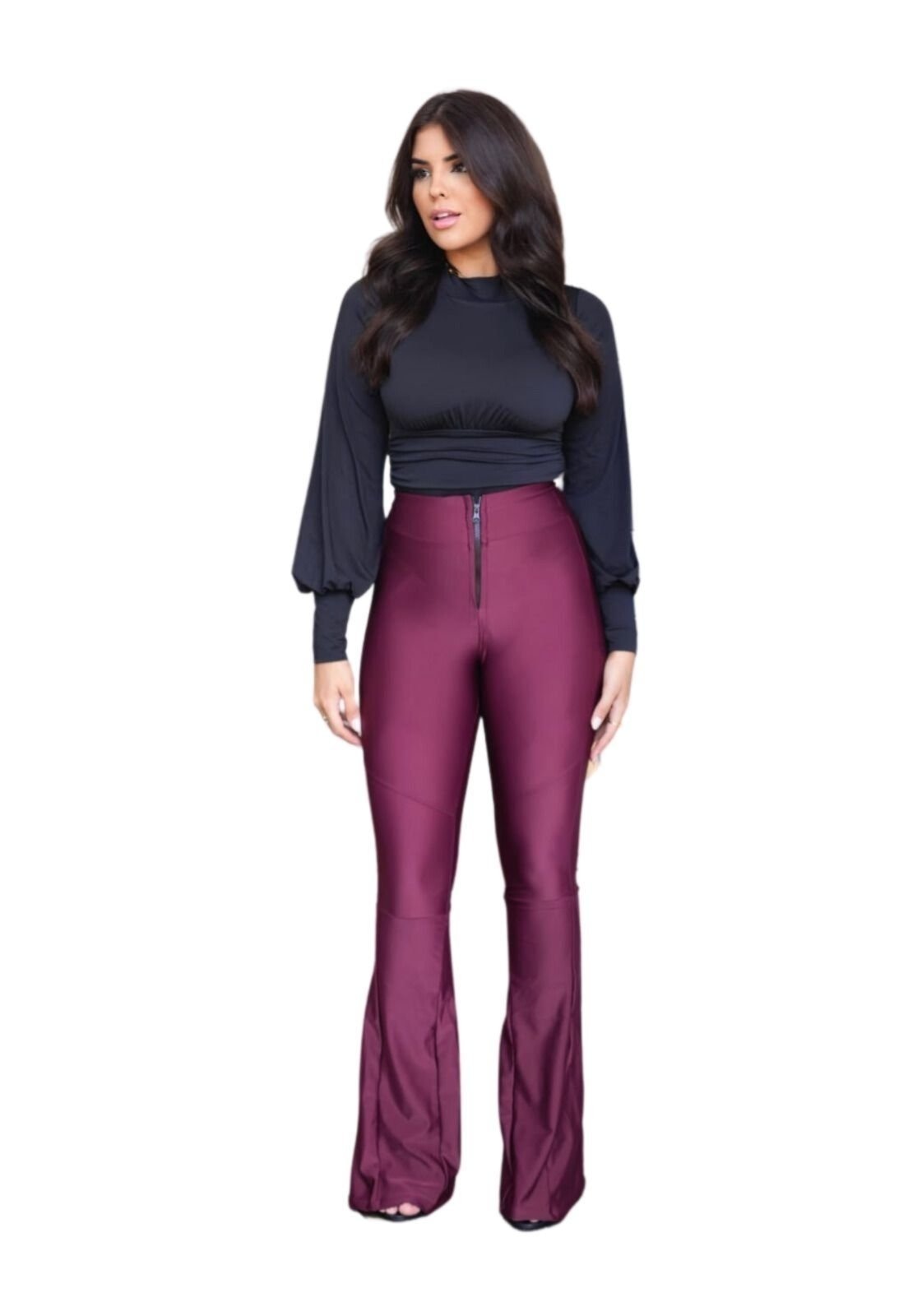 Imagem principal Calça Flare Power Cintura Alta Com Elastano Cia do Vestido vinho