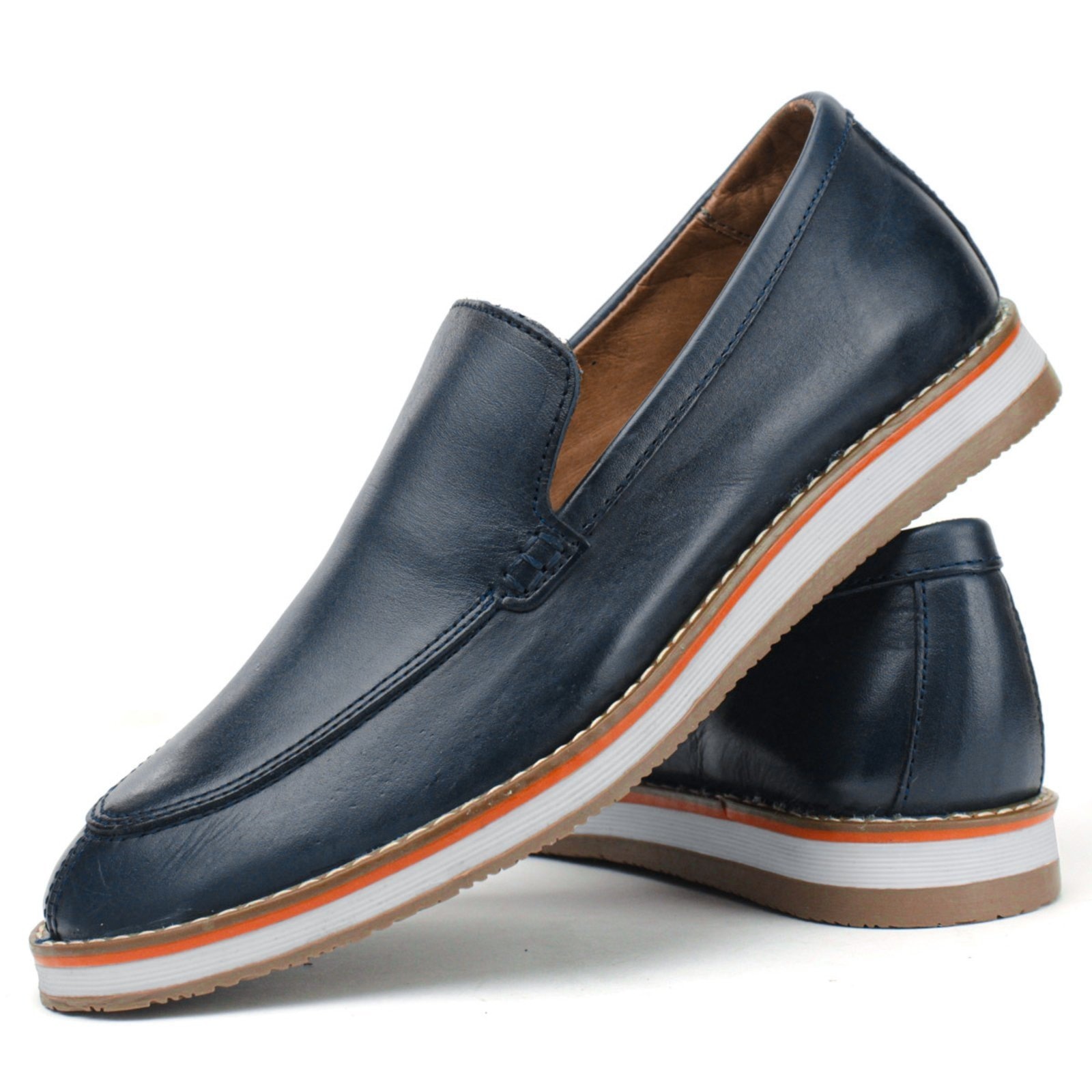 Imagem principal Sapato Social Loafer Couro Masculino Calce Fácil Forro Couro Leve Elegante Sofisticado Casual Marinho FRANCA GRIFFE azul marinho