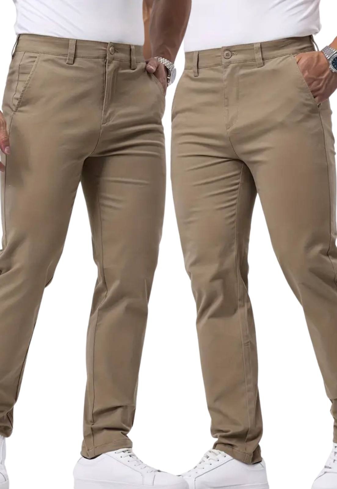 Imagem principal Kit 2 Calças Sarja Masculina Kovali Premium Com Elastano Confortável Caqui KOVALI FASHION STORE cáqui caqui