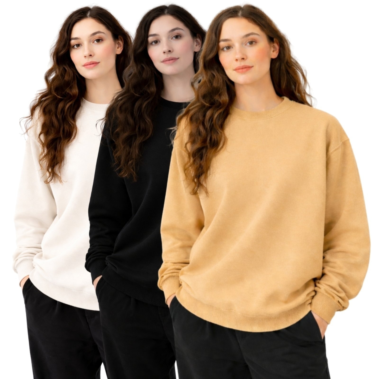 Imagem principal Kit 3 Blusa de Frio Moletom Sem Capuz Confortavel Macio Liso Relaxado preto