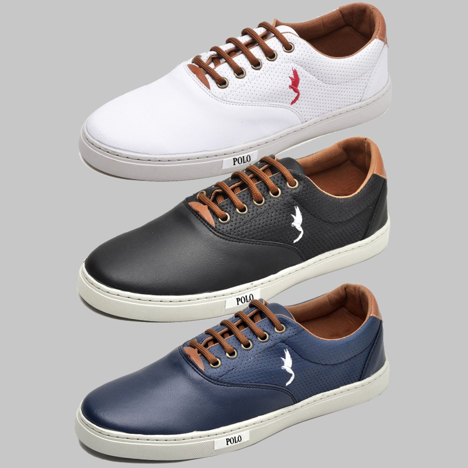 Imagem principal Kit 3 Pares Sapatênis Masculino Casual Polo Preto/Azul Marinho Polo Blu branco/blu