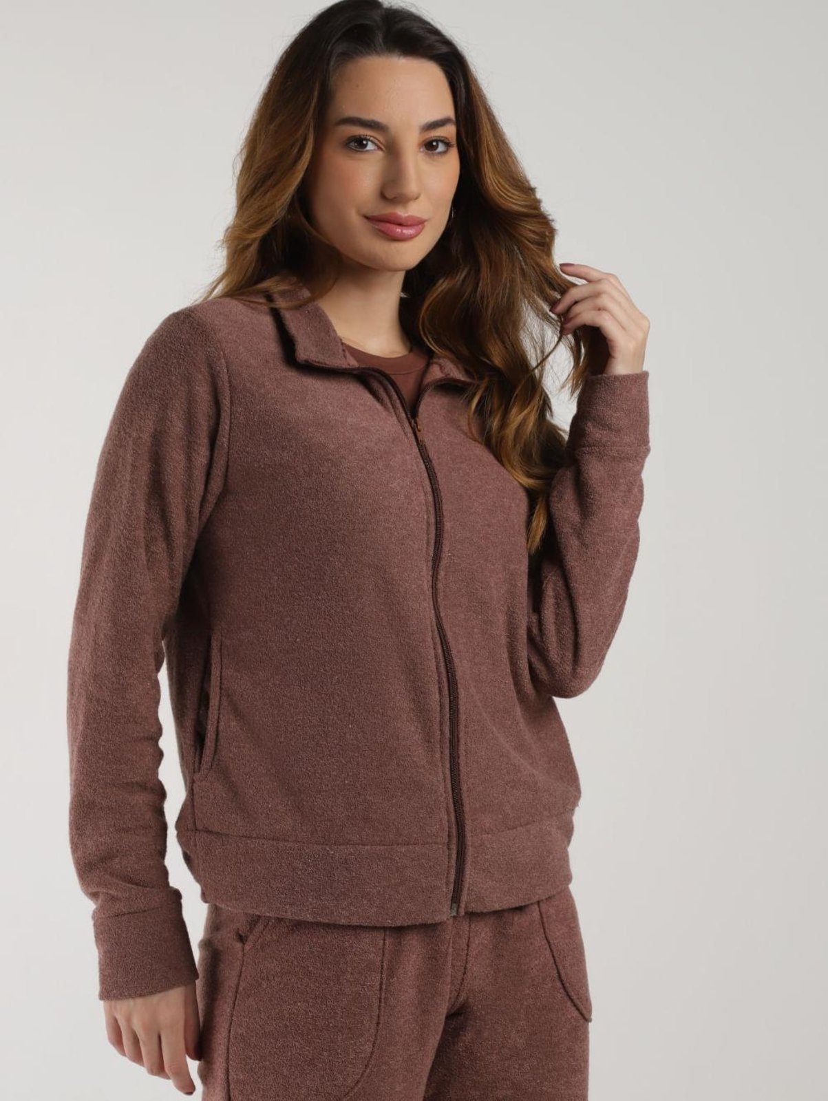 Imagem principal Jaqueta Bouclê Felpado Feminino Bright Girl'S marrom