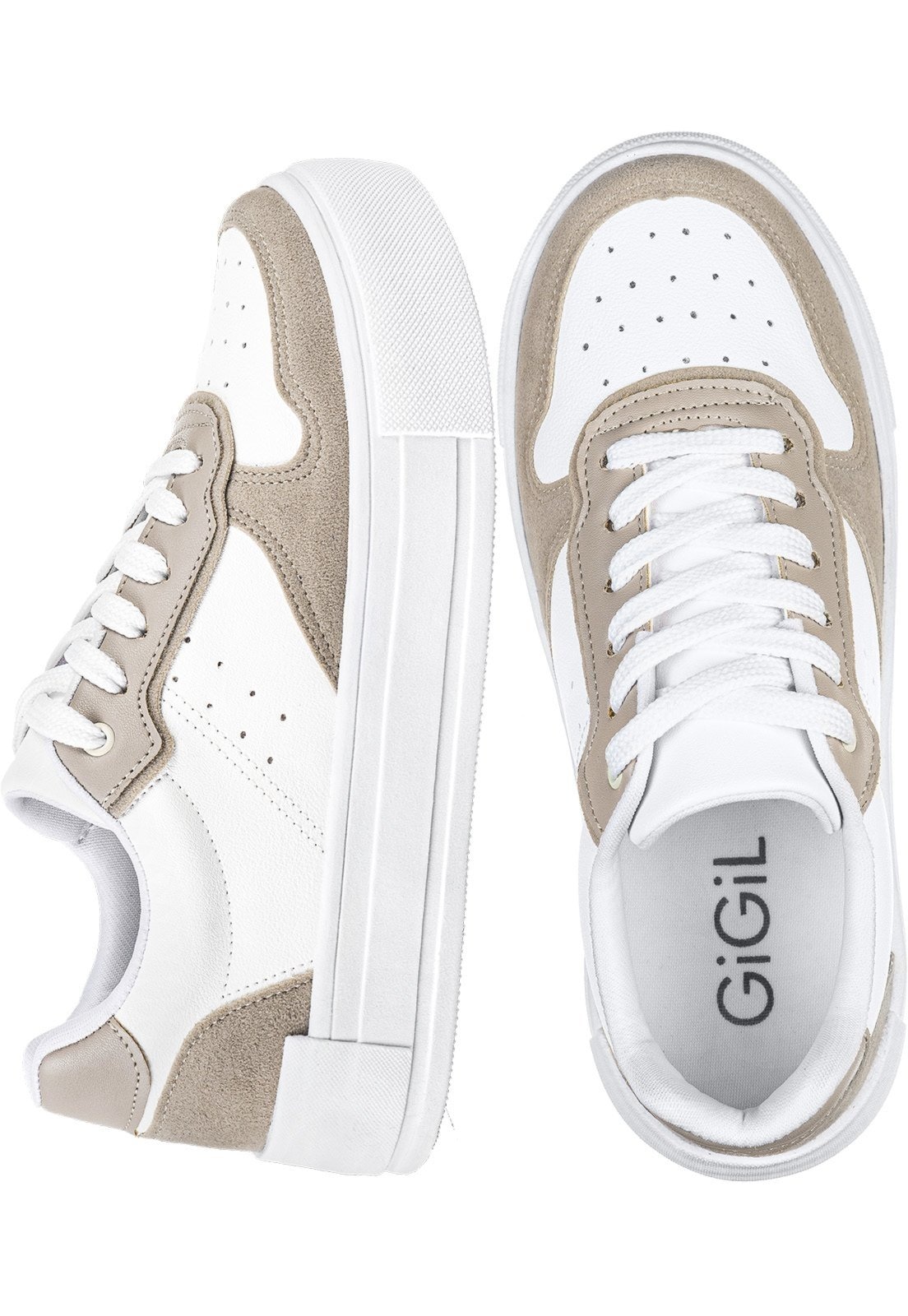 Imagem principal Tenis Casual Feminino Gigil Recortes Retrô Areia Gigil bege/branco