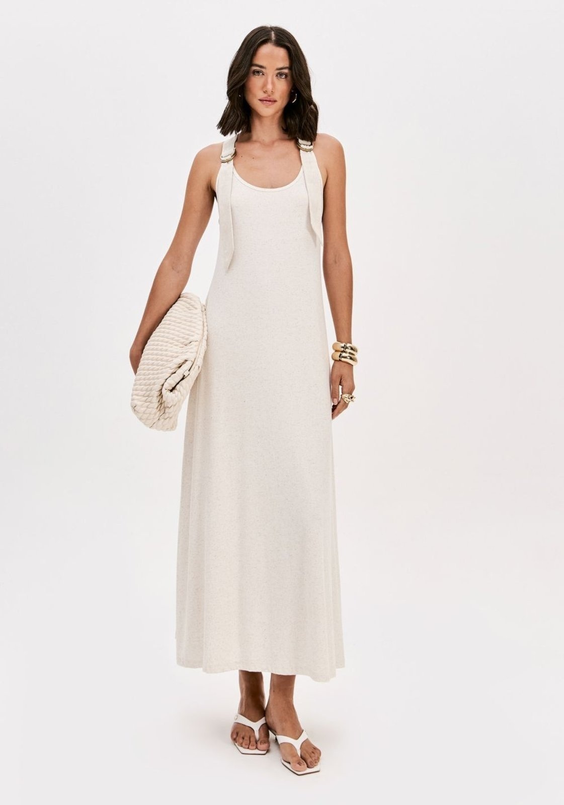 Imagem principal Vestido Canelado Super Midi Com Linho Lança Perfume branco