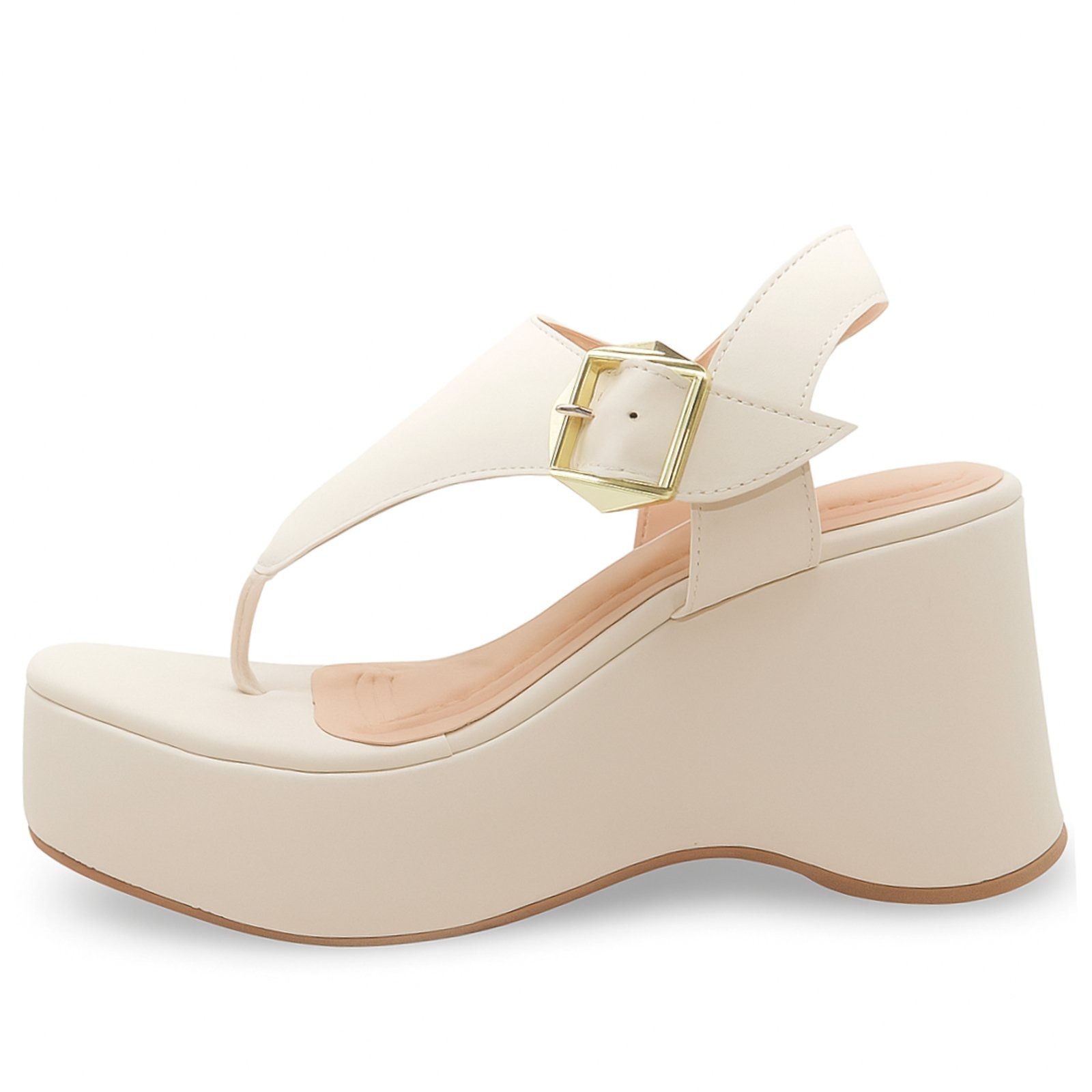 Imagem principal Sandália Anabela Feminina Off White Salto Alto Com Fivela Lateral 9002 Flor da Pele branco white