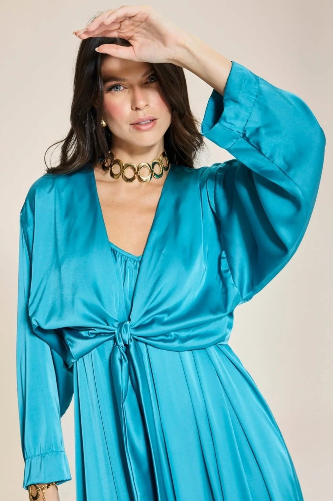 Imagem principal Blusa Cetim Leve Laço Glam- Maldivas VIC BRAND azul