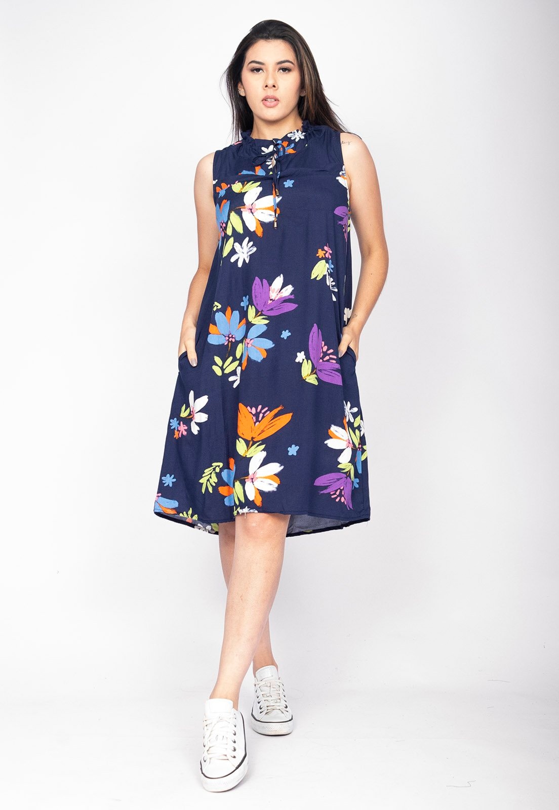 Imagem principal Vestido Midi Cabanafree Viscose Piaf Estampa Festa das Flores Cabanafree azul/estampado azul