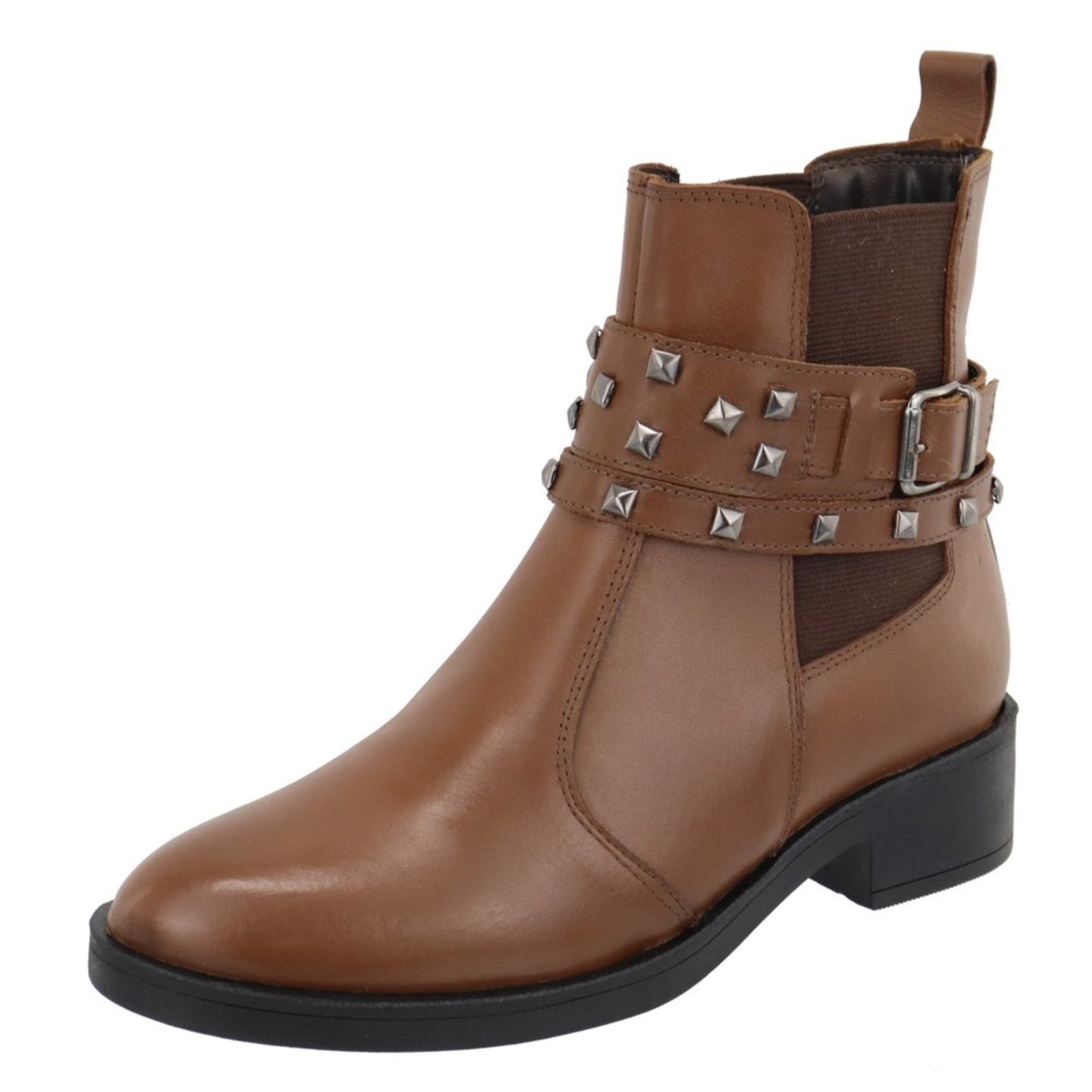 Imagem principal Bota em Couro Feminina Cano Curto Conhaque Spike Lançamento TELLINI STORE caramelo