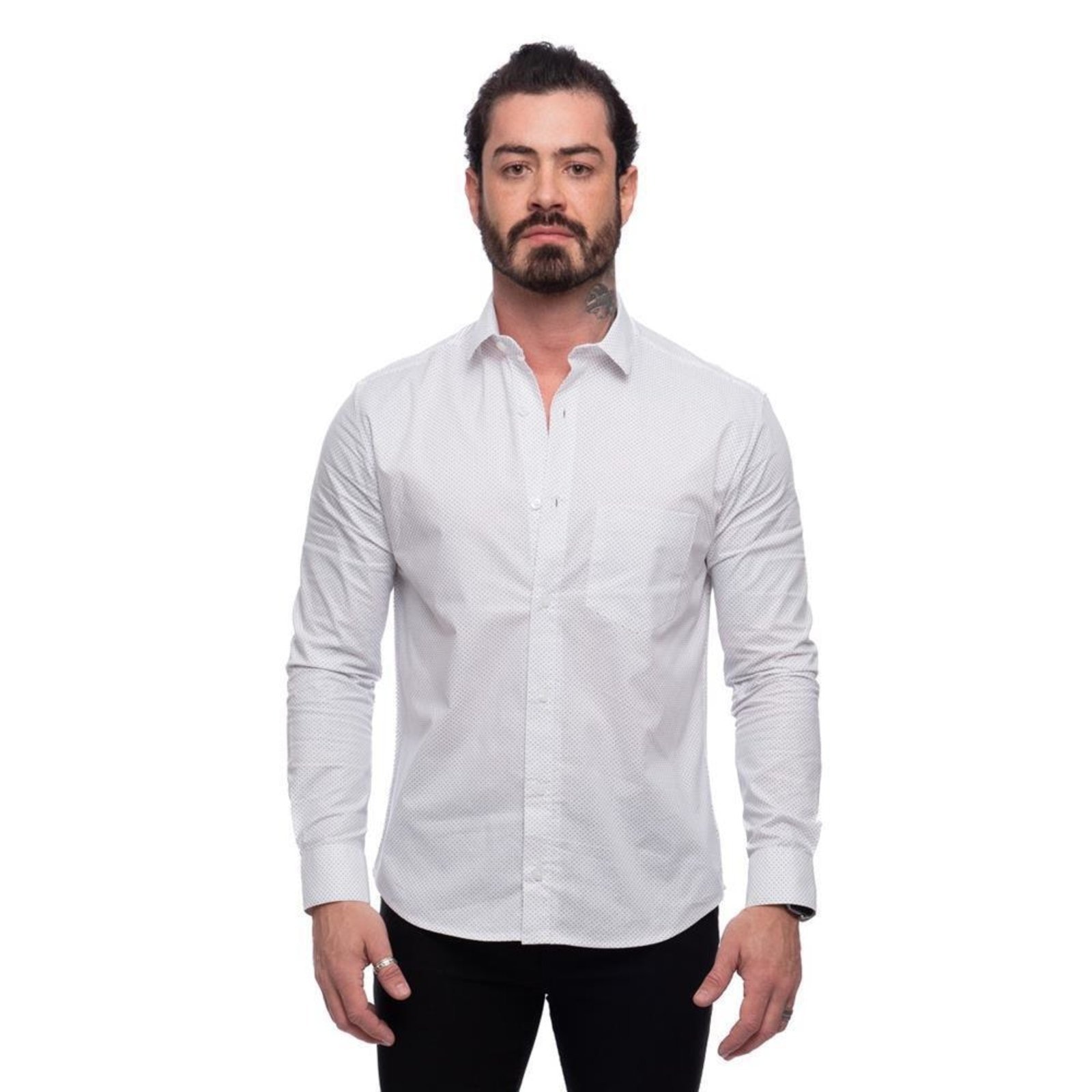 Imagem principal Camisa Social Slim Manga Longa Masculina Clássica Poá G TEODORO CAMISARIA branco