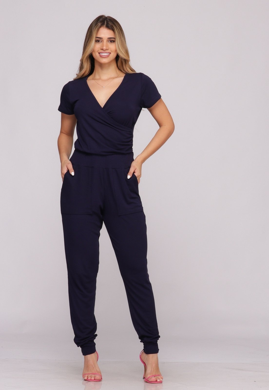 Imagem principal Macacão Punho na Barra Manga Curta e Bolsos B’Bonnie Angel Marinho B'Bonnie azul marinho