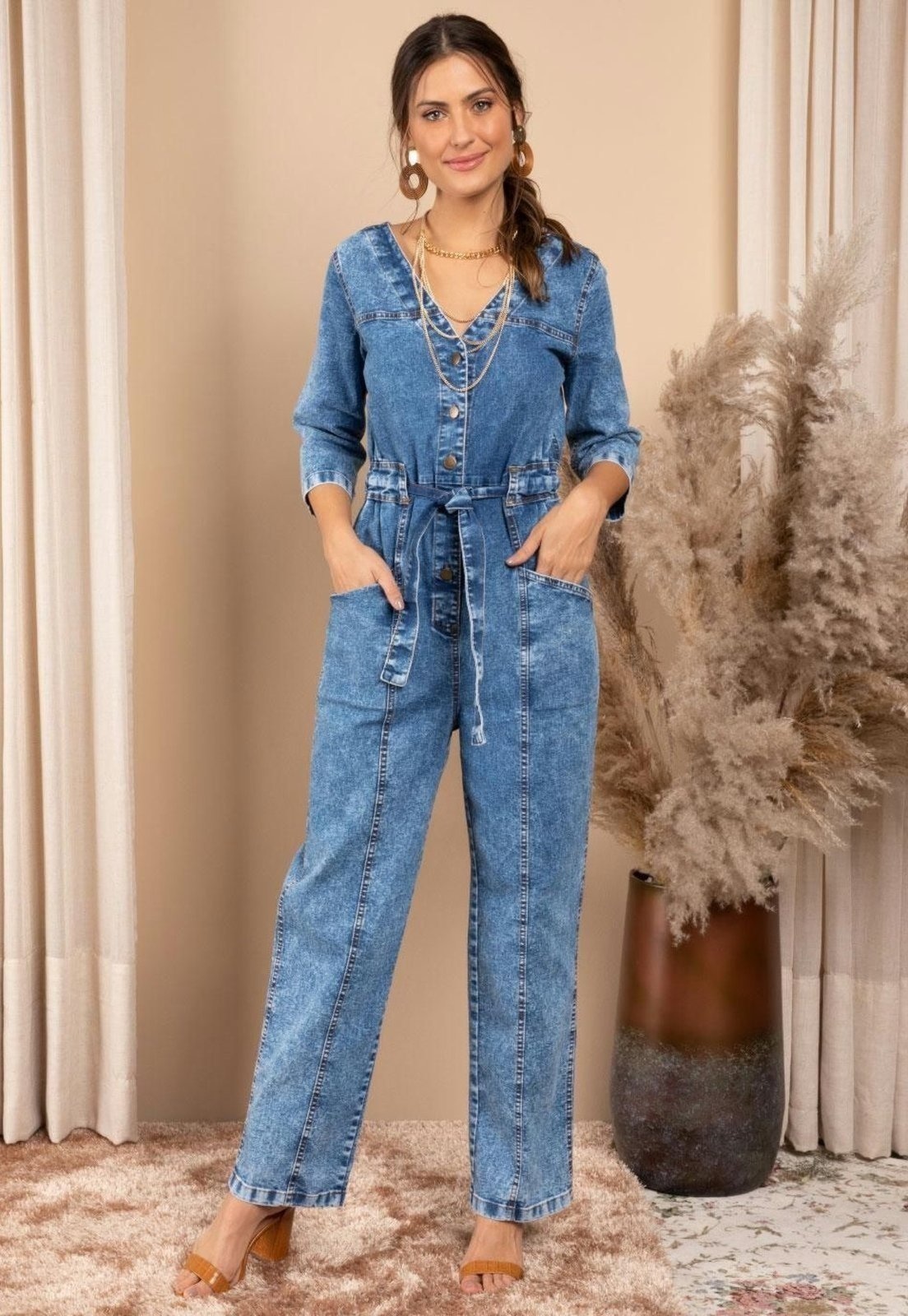 Imagem principal Macacão Cintura Ajustável E Bolsos Quintess azul