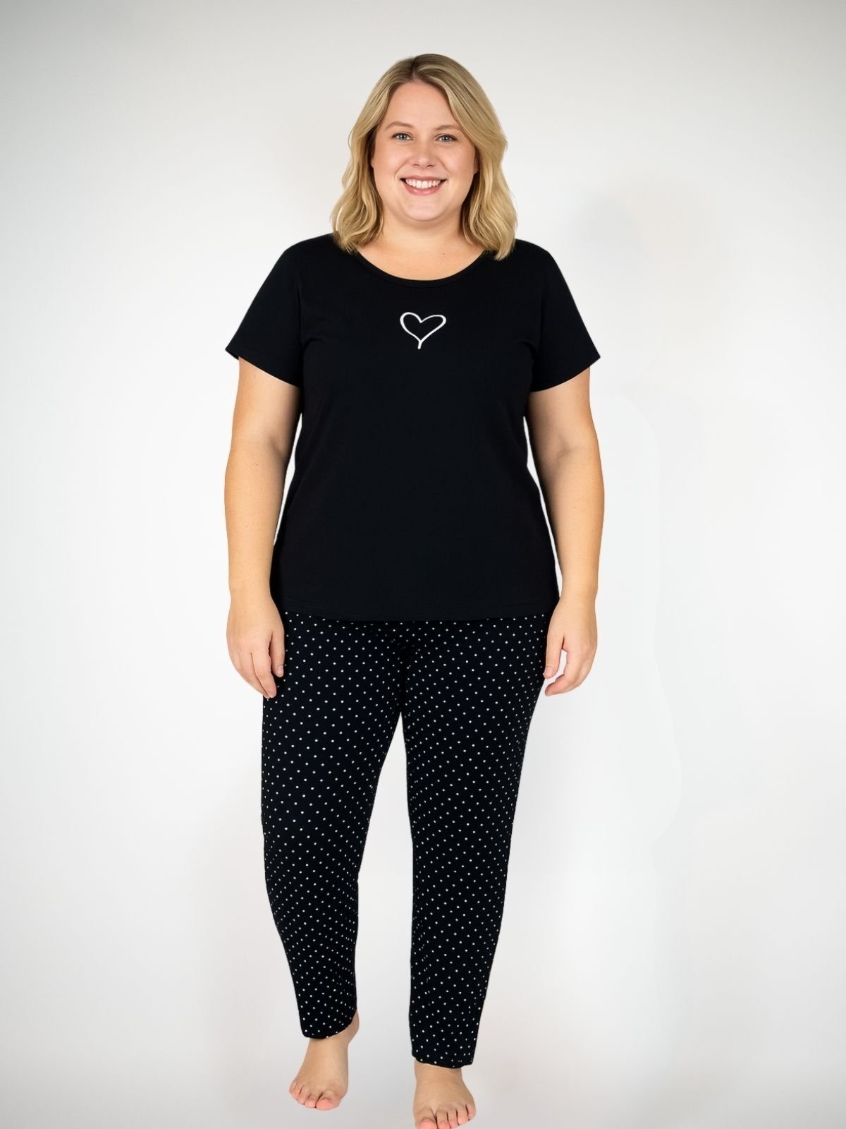 Imagem principal Pijama Algodão Plus Size Manga Curta com Calça Carol Coração Piante preto