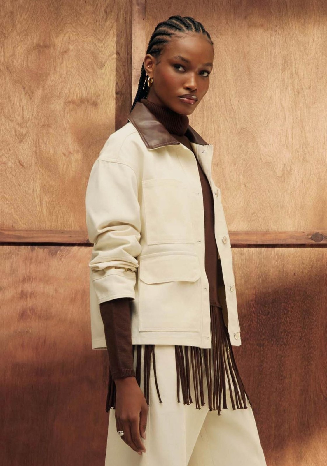 Imagem principal Jaqueta Sarja Com Gola Contrastante My Favorite Things bege