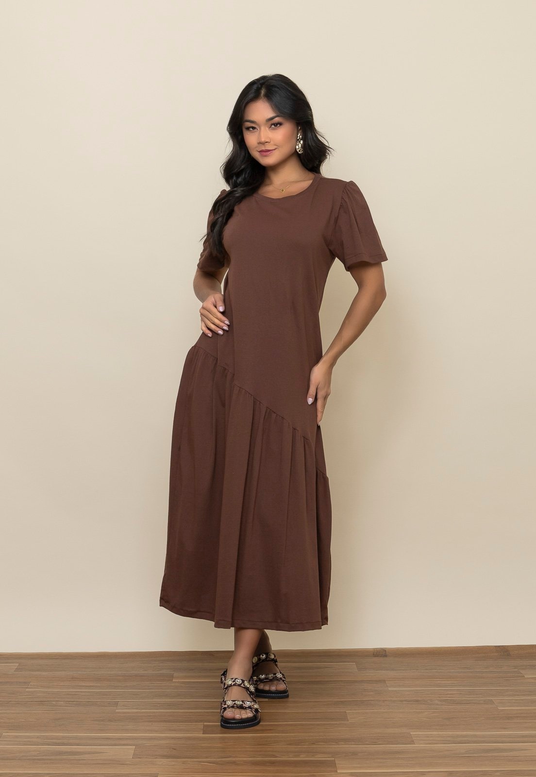 Imagem principal Vestido Aura Trapézio Malha Lisa Aura marrom