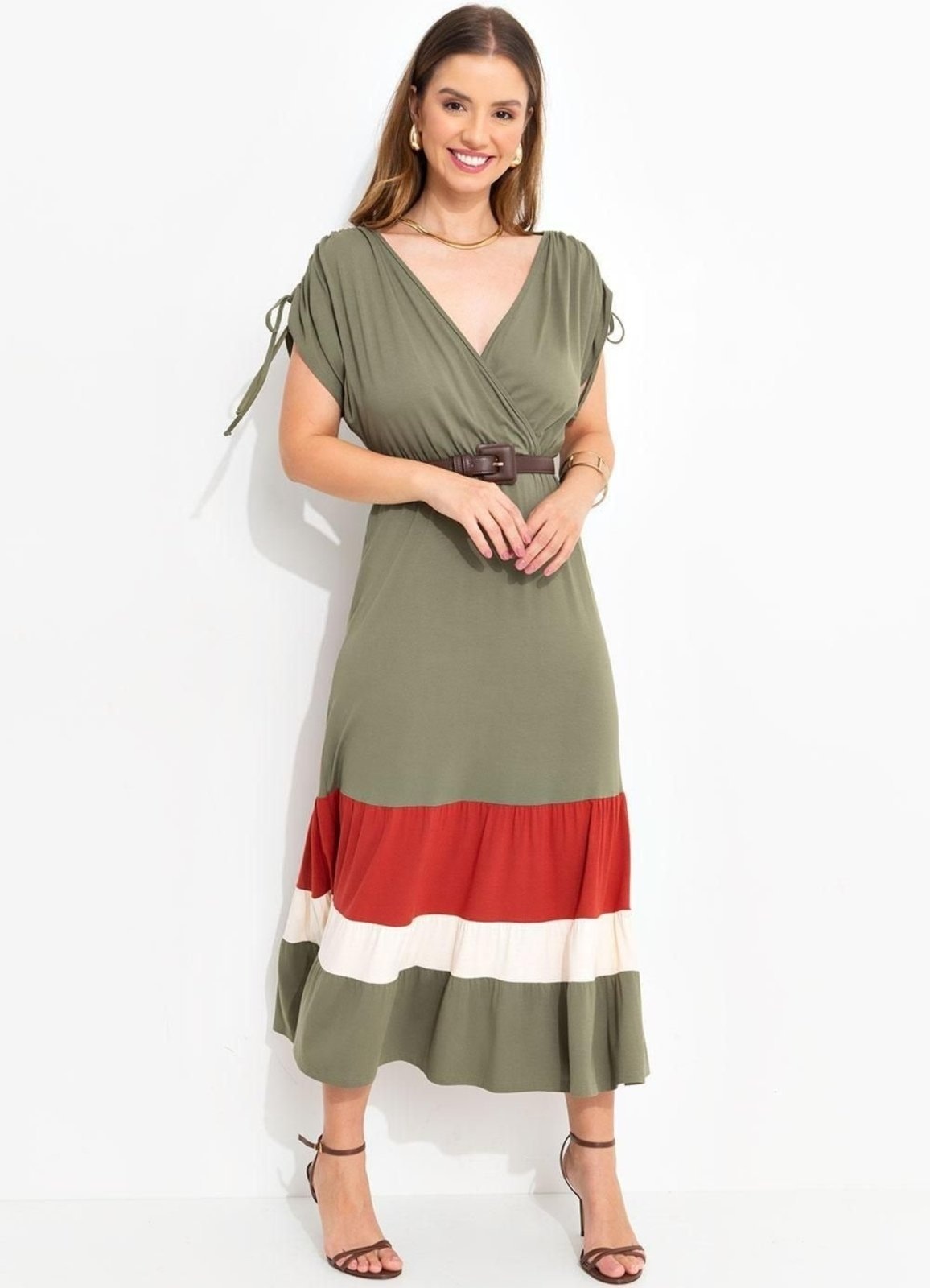 Imagem principal Vestido Oliva Com Recortes Quintess verde