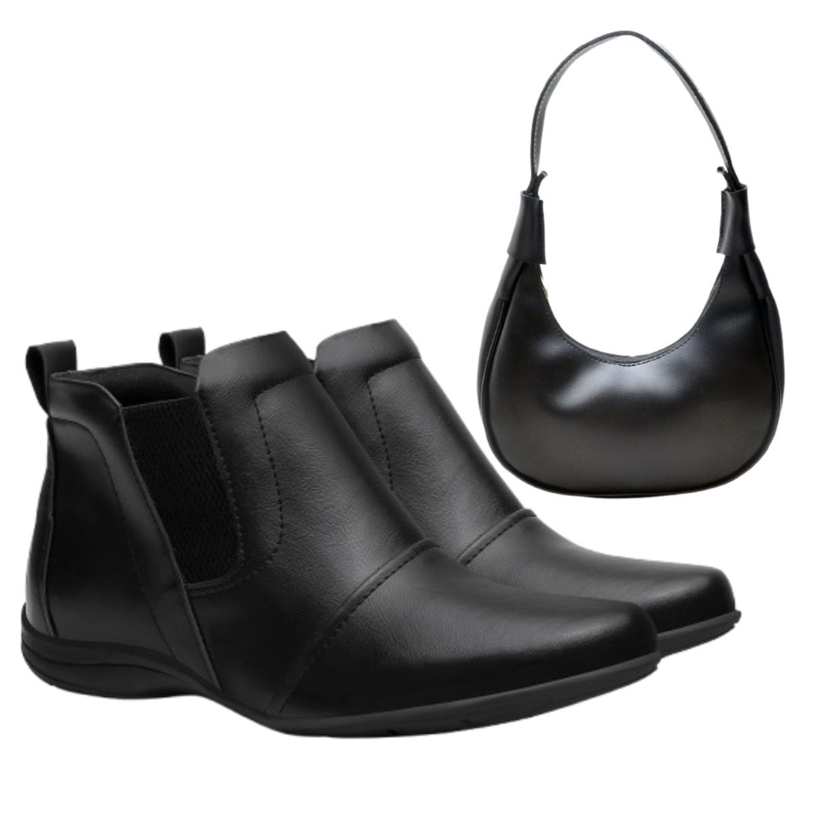 Imagem principal Kit Bota Feminina Casual Anna Andrade Cano Curto Elástico Chelsea E Bolsa Ombro Anna Andrade preto