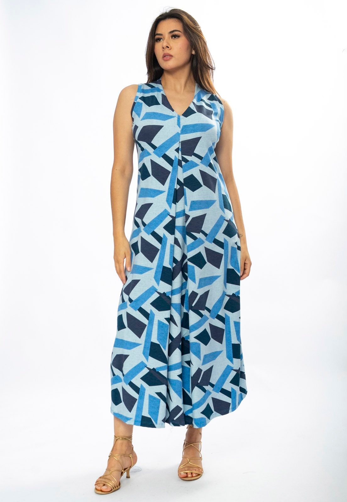 Imagem principal Vestido Longo Amazônia Vital Acará Malha Estampa Caminhos de Azul Amazonia Vital azul marinho/estampado