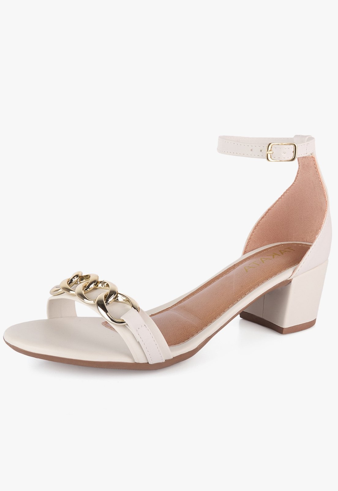 Imagem principal Sandália Salto Baixo Bloco Grosso Festa Corrente Metal Takata Off White TAKATA BY RAFAEL TAKATA off-white white