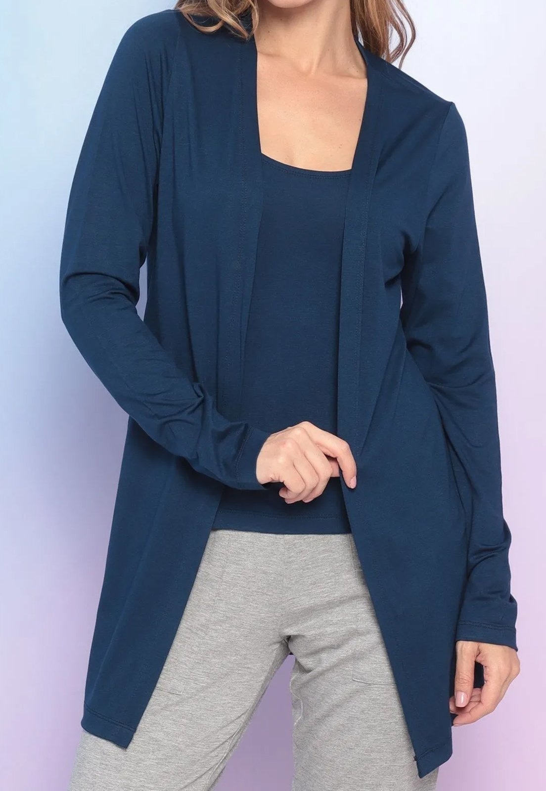 Imagem principal Conjunto Viscolycra Regata e Cardigan Marinho Maria Paes azul marinho