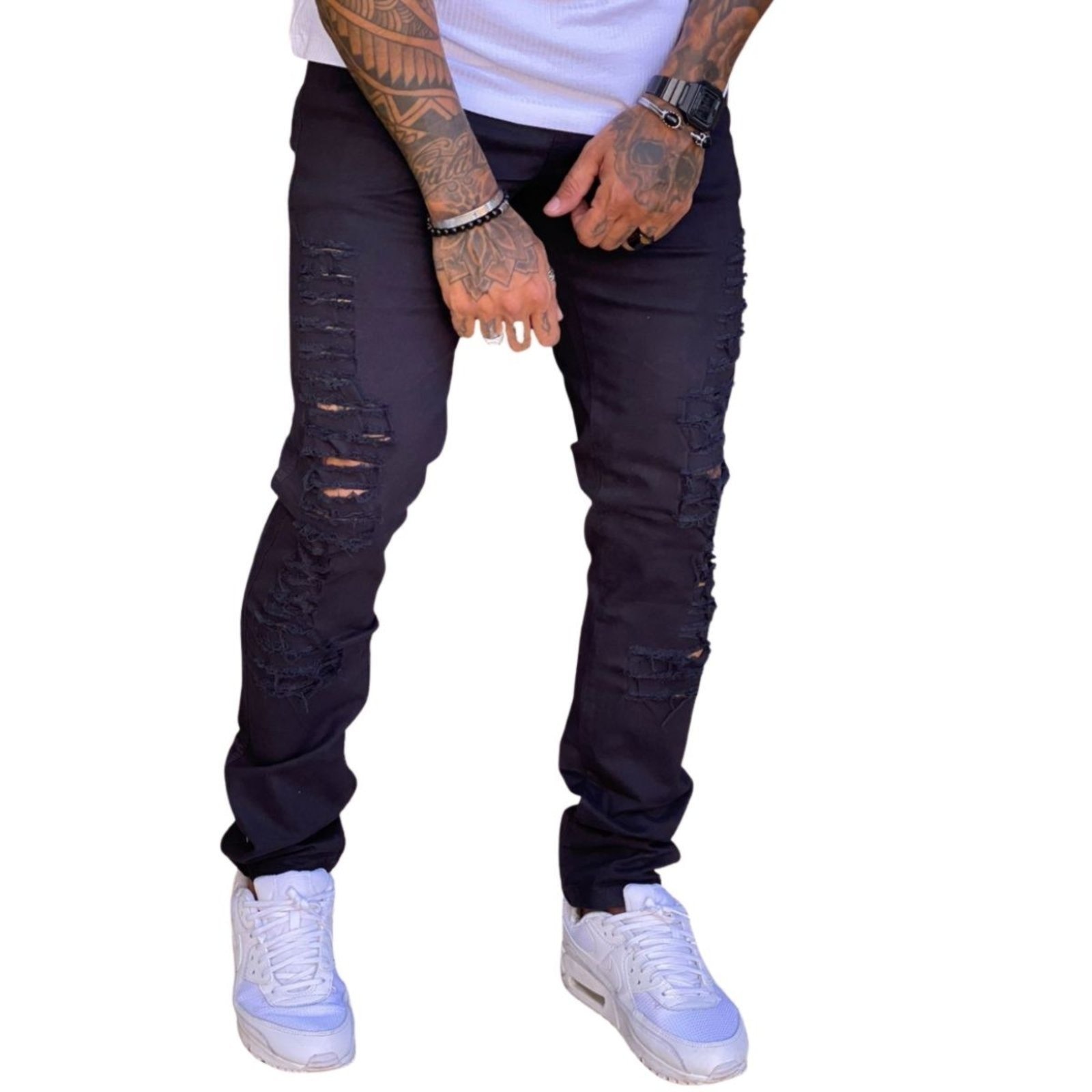 Imagem principal Calça Masculina Skinny Preta Ragada Jeans Loka preto